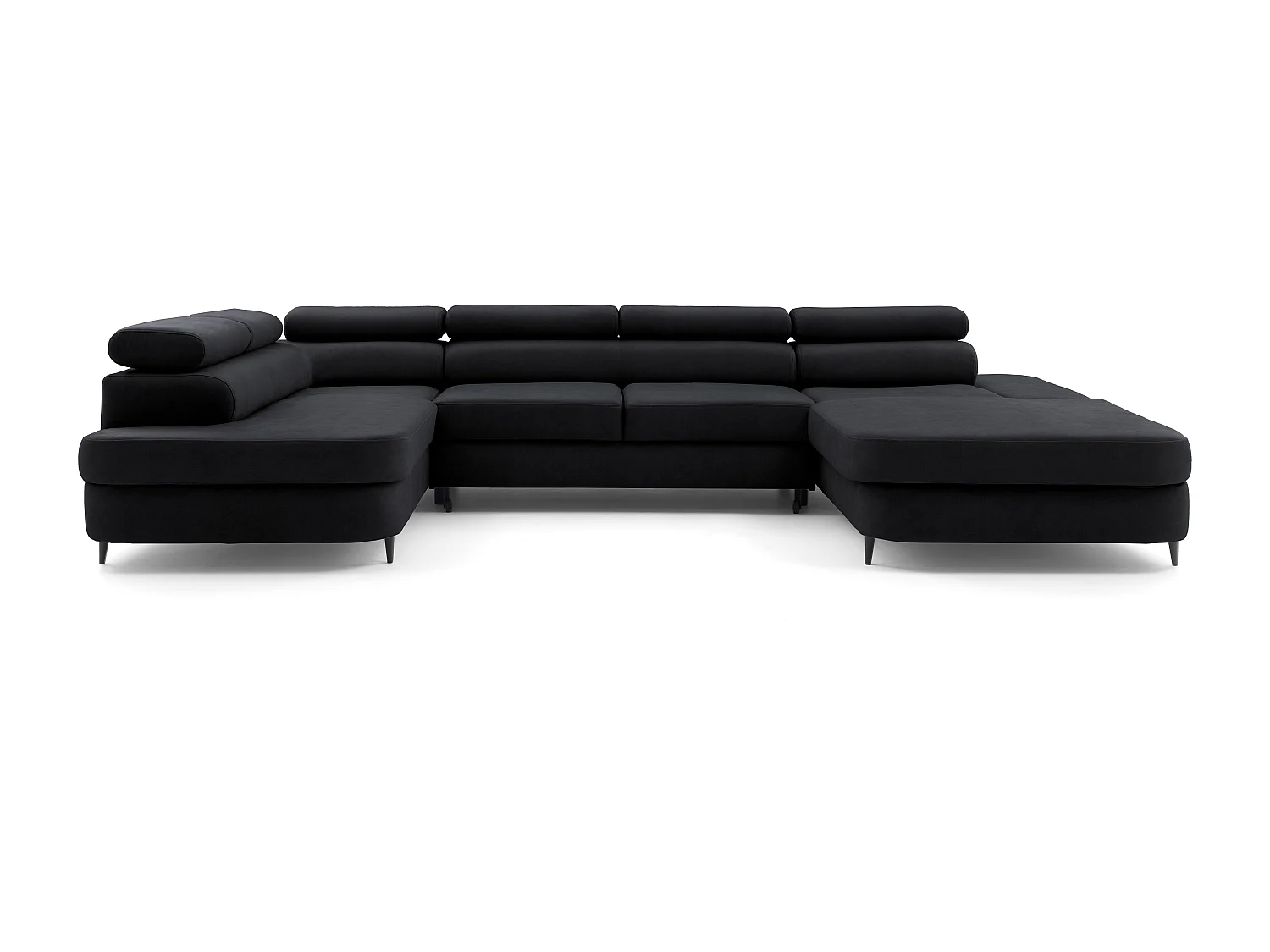 Canapé panoramique convertible avec coffre PRIAM U Droit avec fonction couchage  Velours Noir
