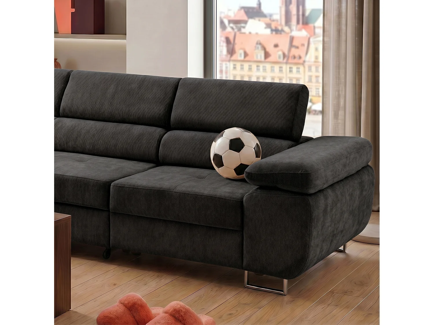 Canapé d'angle WILD MAXI L Gauche avec fonction couchage 125x195 Chenille Noir