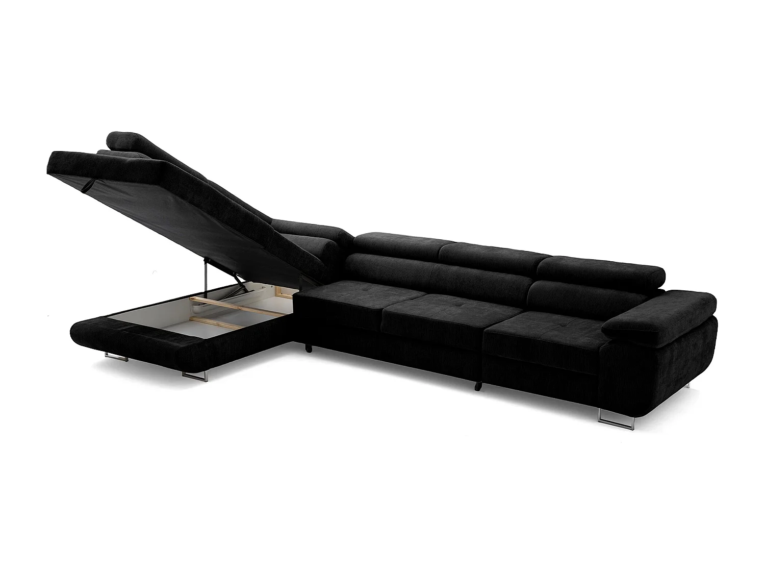 Canapé d'angle WILD MAXI L Gauche avec fonction couchage 125x195 Chenille Noir
