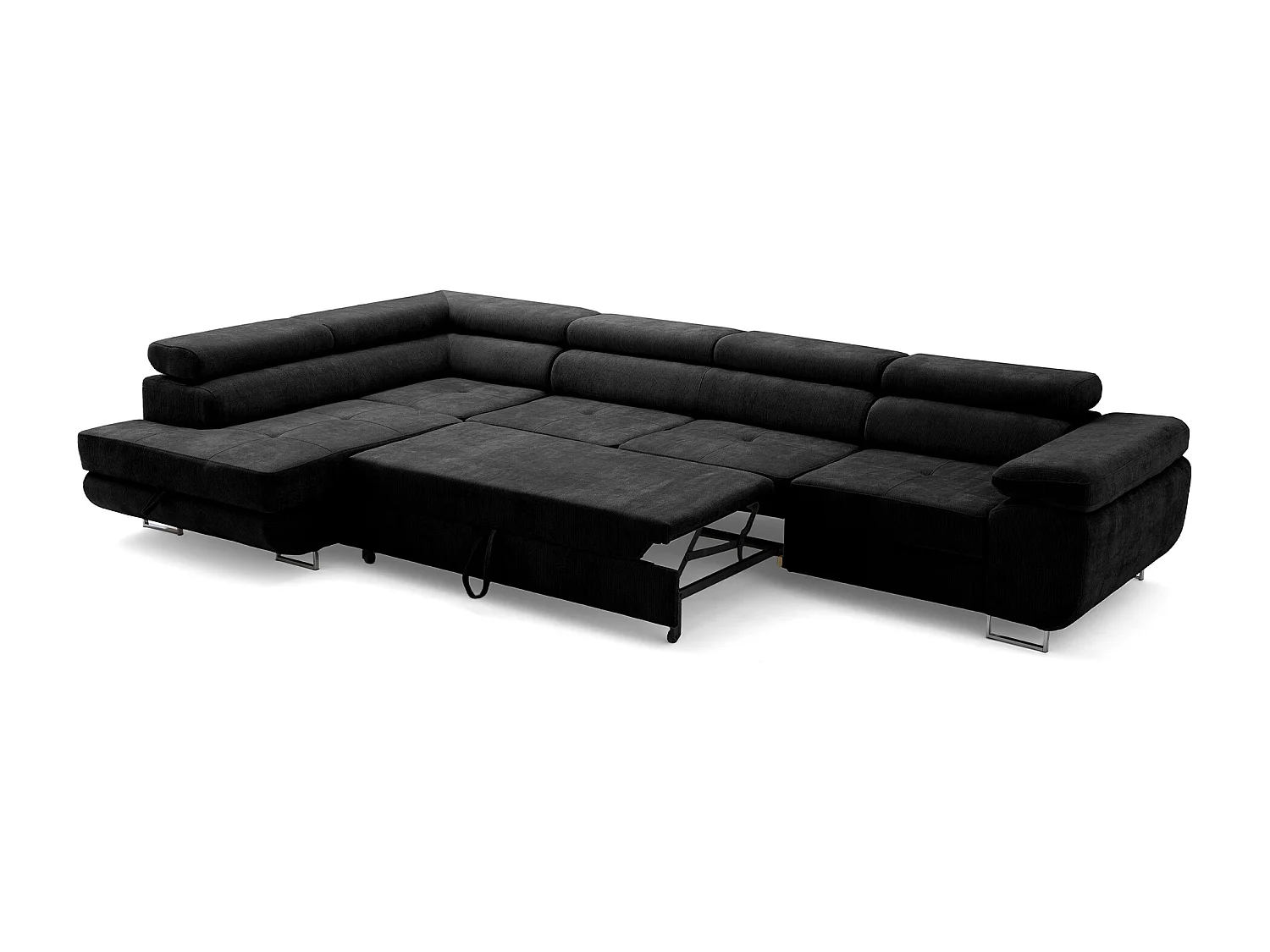 Canapé d'angle WILD MAXI L Gauche avec fonction couchage 125x195 Chenille Noir