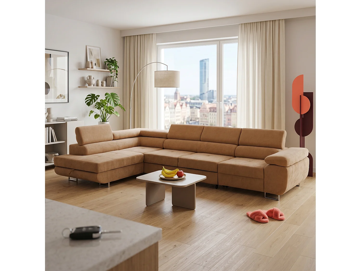 Canapé d'angle WILD MAXI L Gauche avec fonction couchage 125x195 Chenille Marron