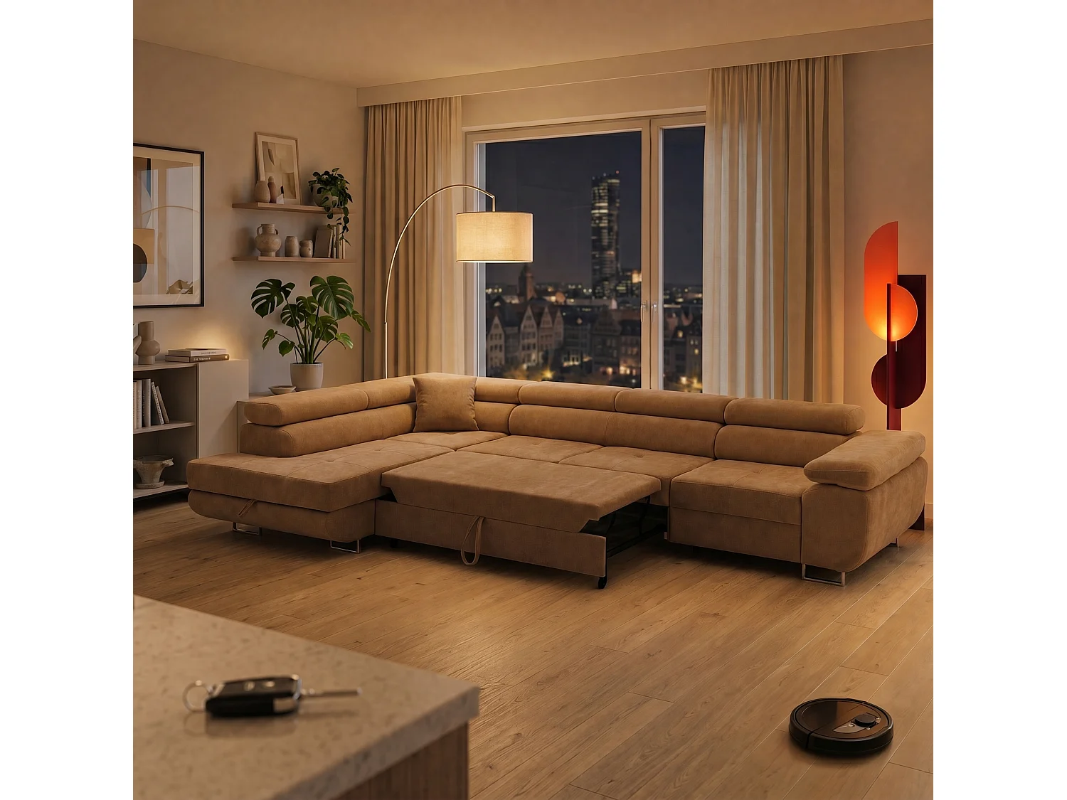 Canapé d'angle WILD MAXI L Gauche avec fonction couchage 125x195 Chenille Marron