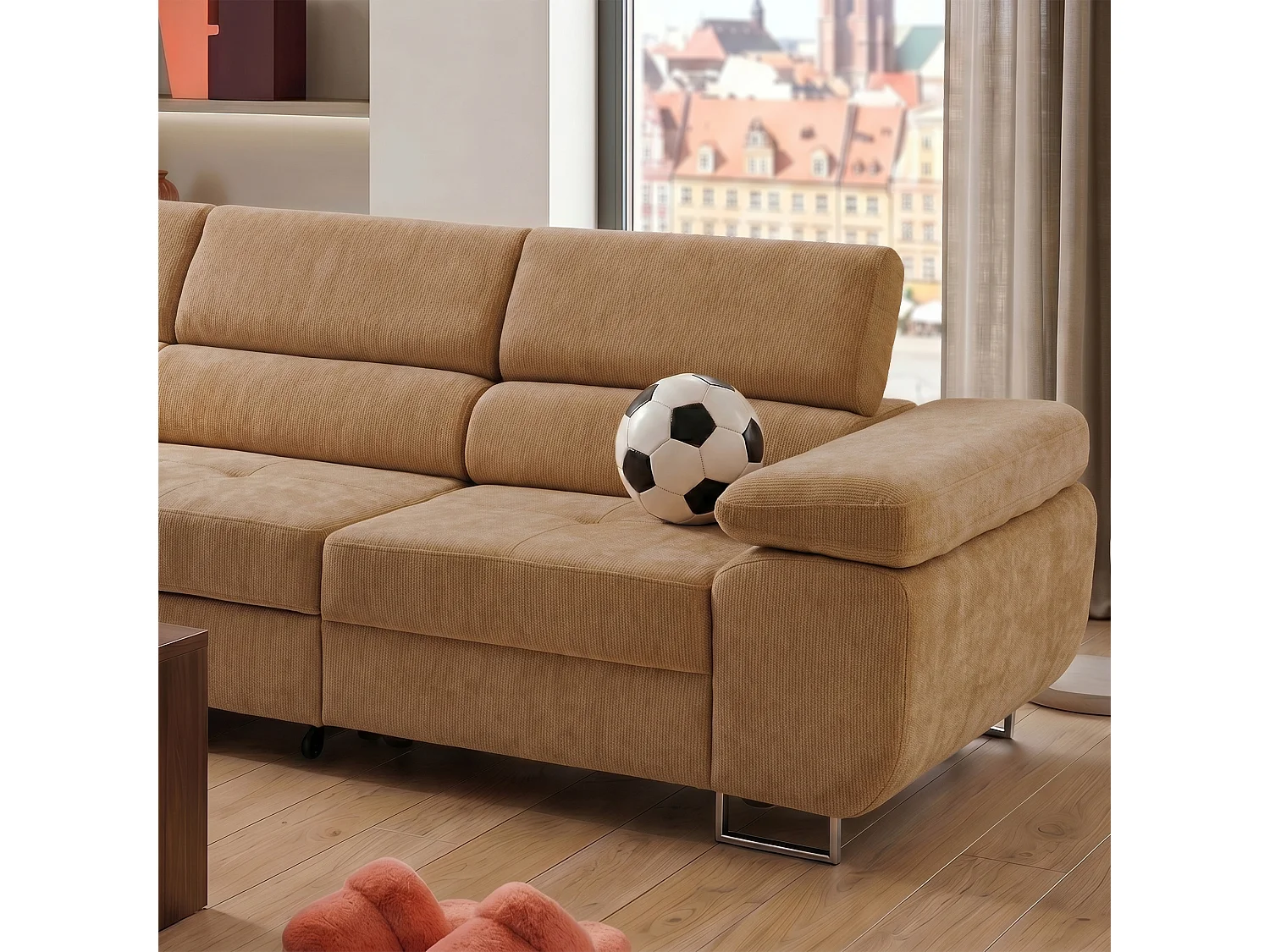 Canapé d'angle WILD MAXI L Gauche avec fonction couchage 125x195 Chenille Marron