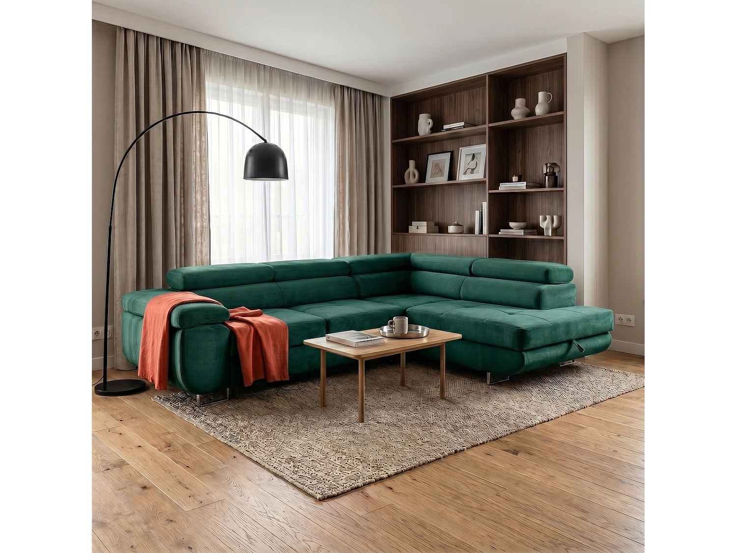 Ecksofa WILD L rechts mit Schlaffunktion 127x195 Velours grün