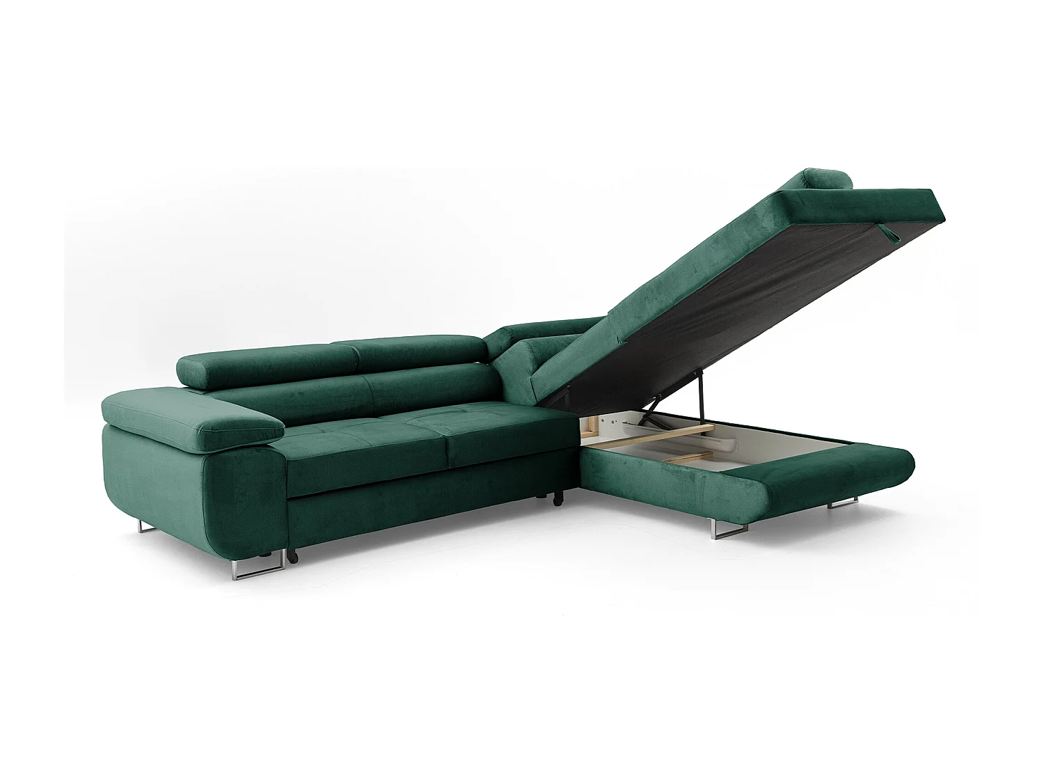 Ecksofa WILD L rechts mit Schlaffunktion 127x195 Velours grün
