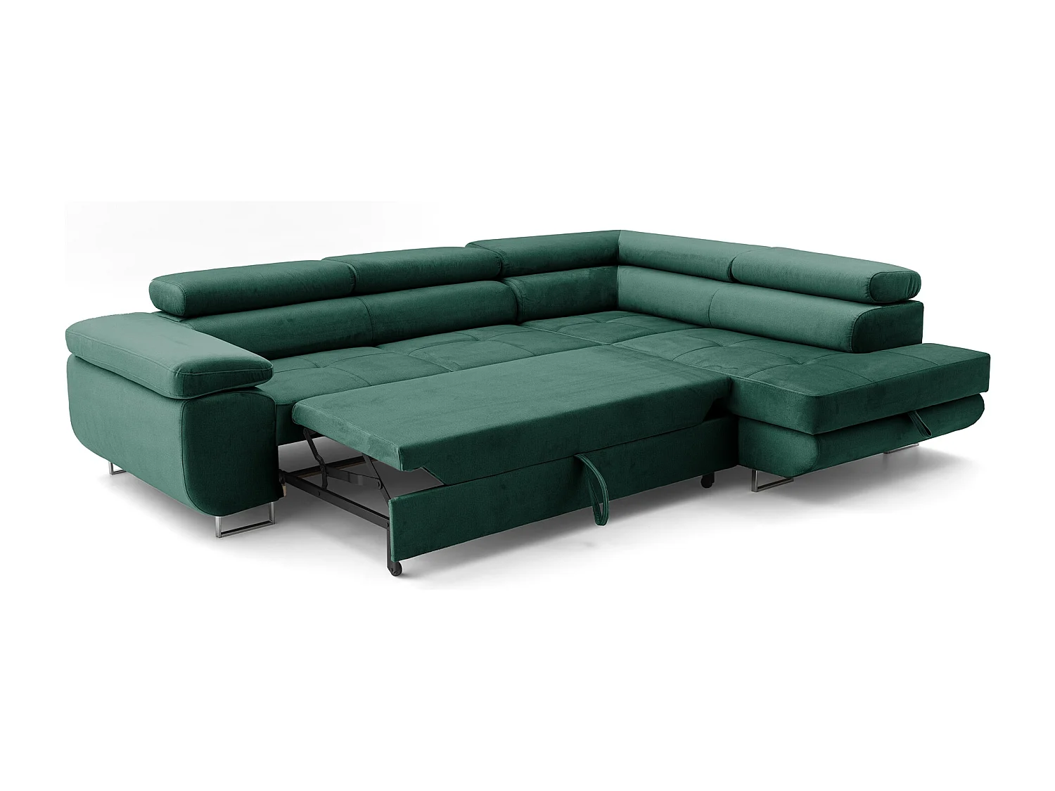 Ecksofa WILD L rechts mit Schlaffunktion 127x195 Velours grün