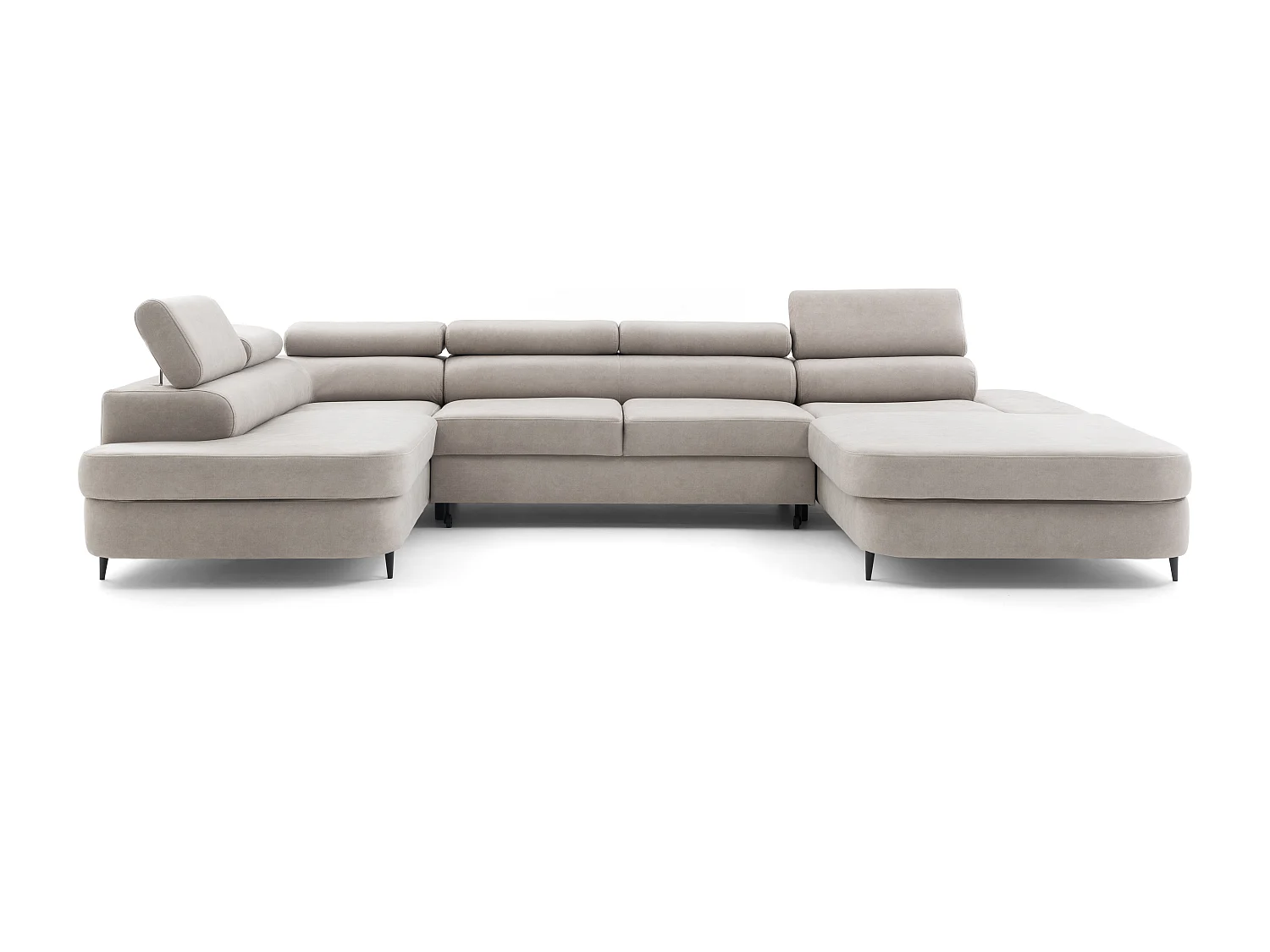 Canapé panoramique convertible avec coffre PRIAM U Gauche avec fonction couchage  Velours crème