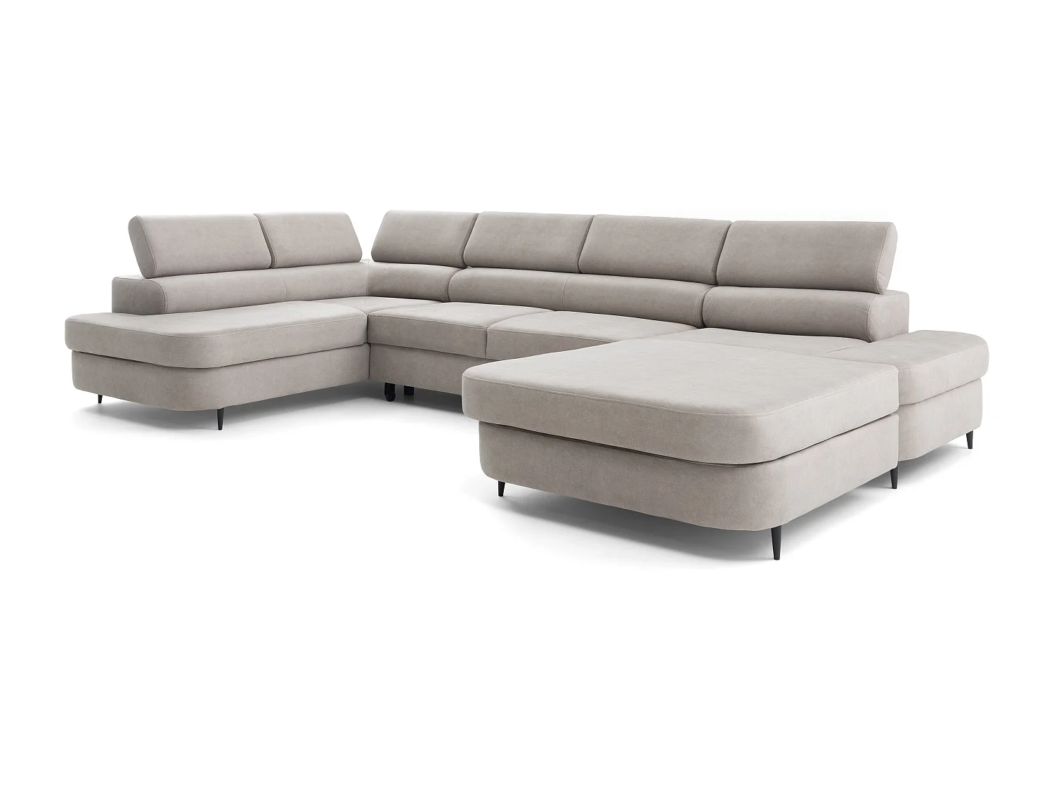 Canapé panoramique convertible avec coffre PRIAM U Gauche avec fonction couchage  Velours crème