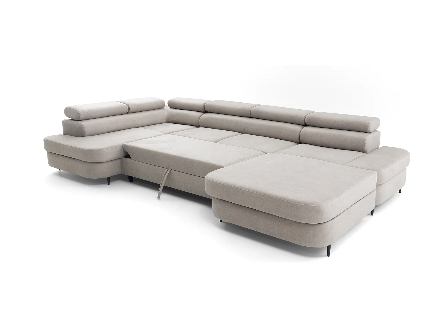 Canapé panoramique convertible avec coffre PRIAM U Gauche avec fonction couchage  Velours crème