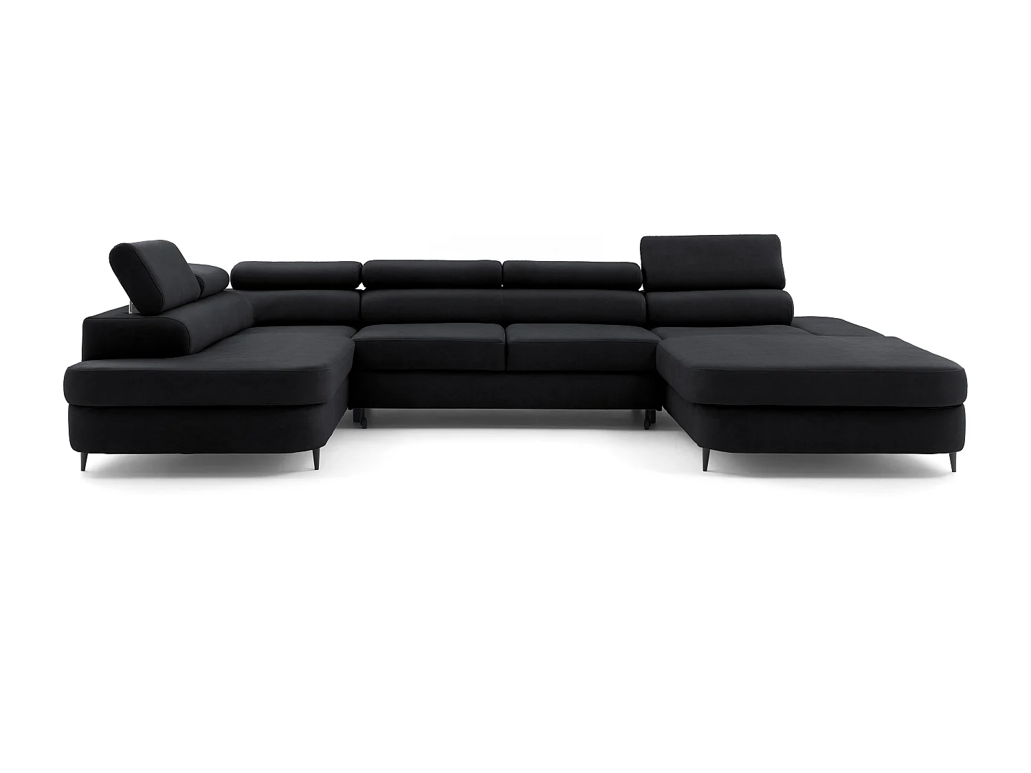 Canapé panoramique convertible avec coffre PRIAM U Gauche avec fonction couchage  Velours Noir