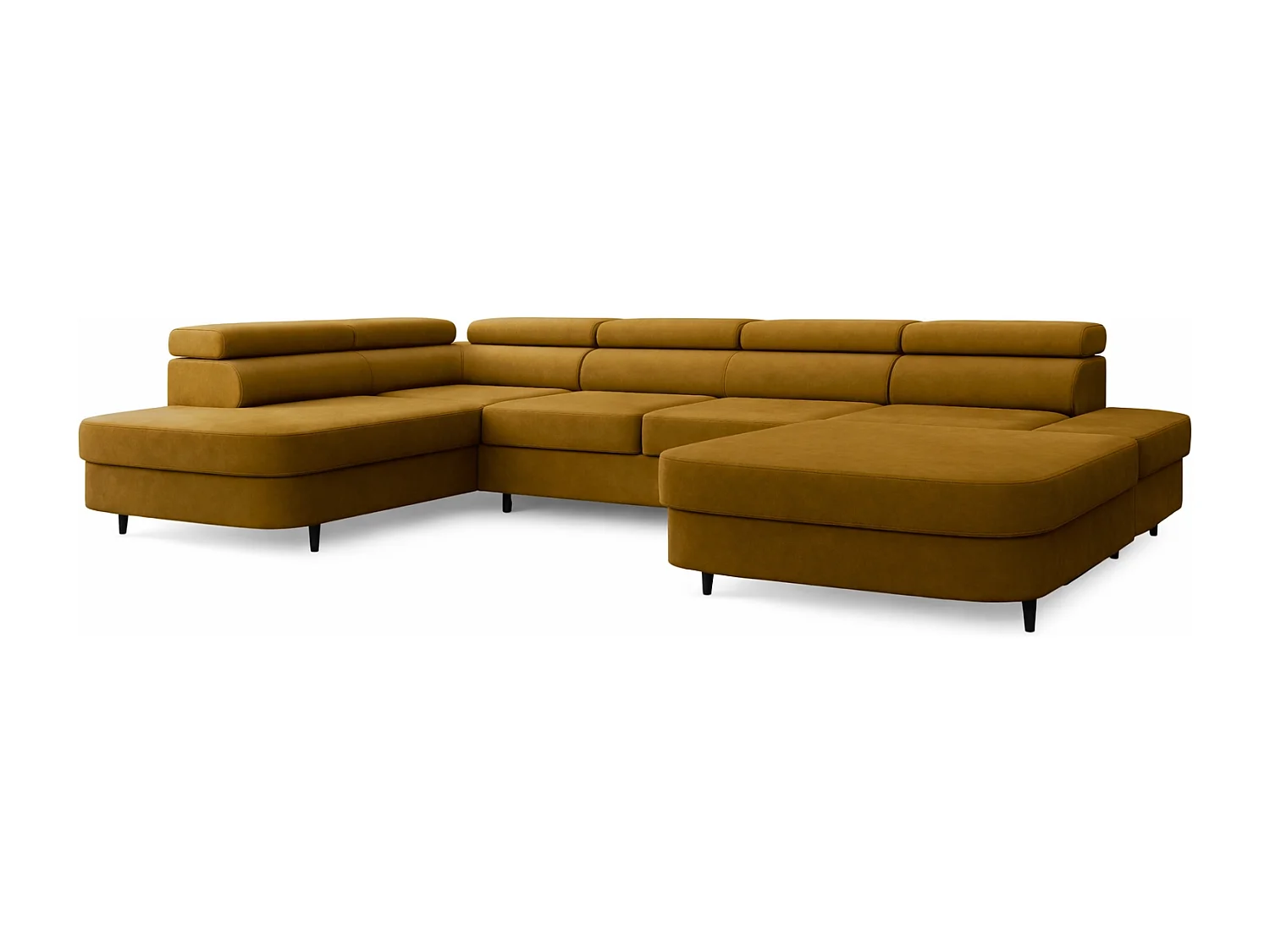 Canapé panoramique convertible avec coffre PRIAM U Gauche avec fonction couchage  Velours Miel