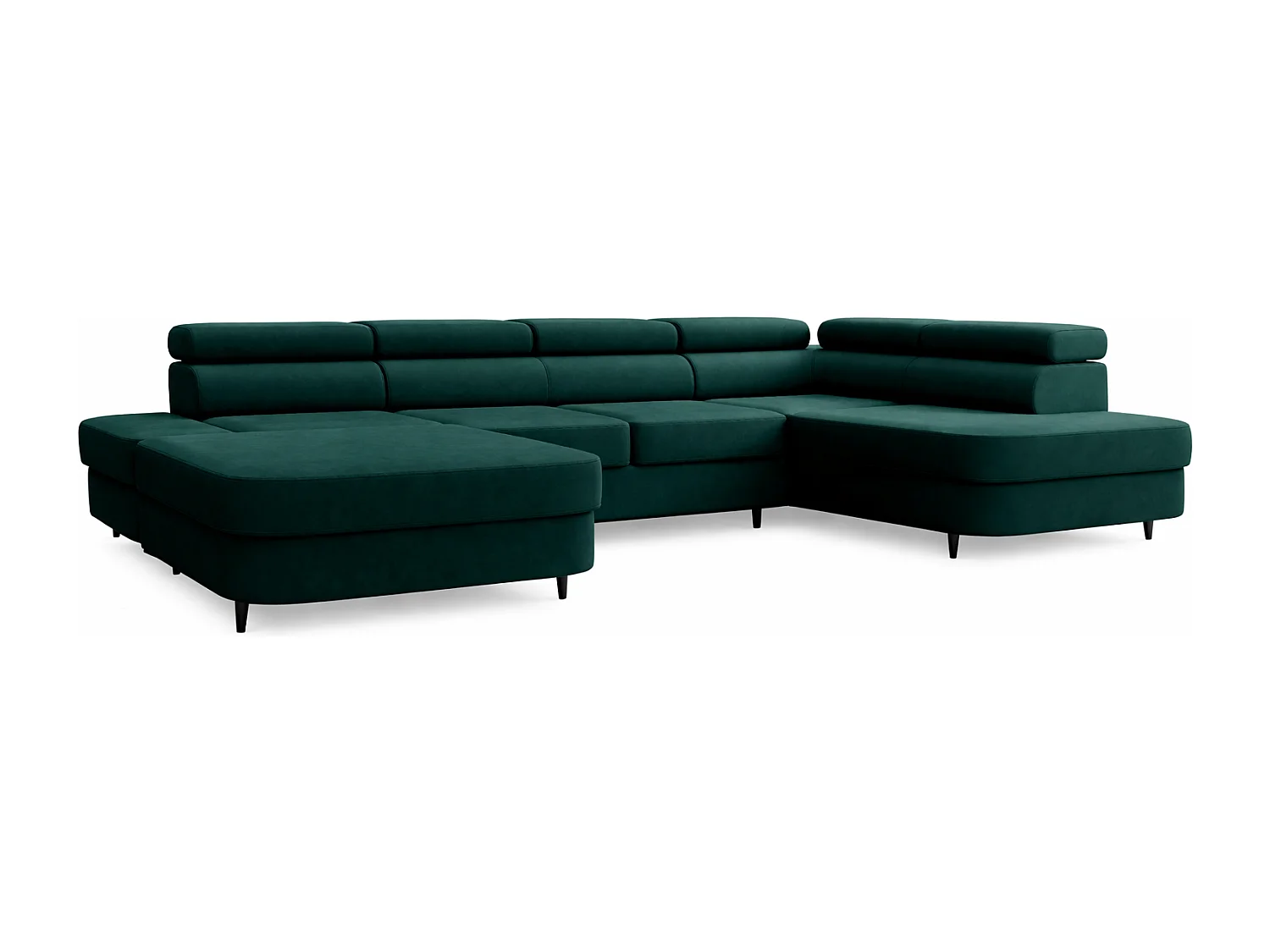 Canapé panoramique convertible avec coffre PRIAM U Droit avec fonction couchage  Velours Vert