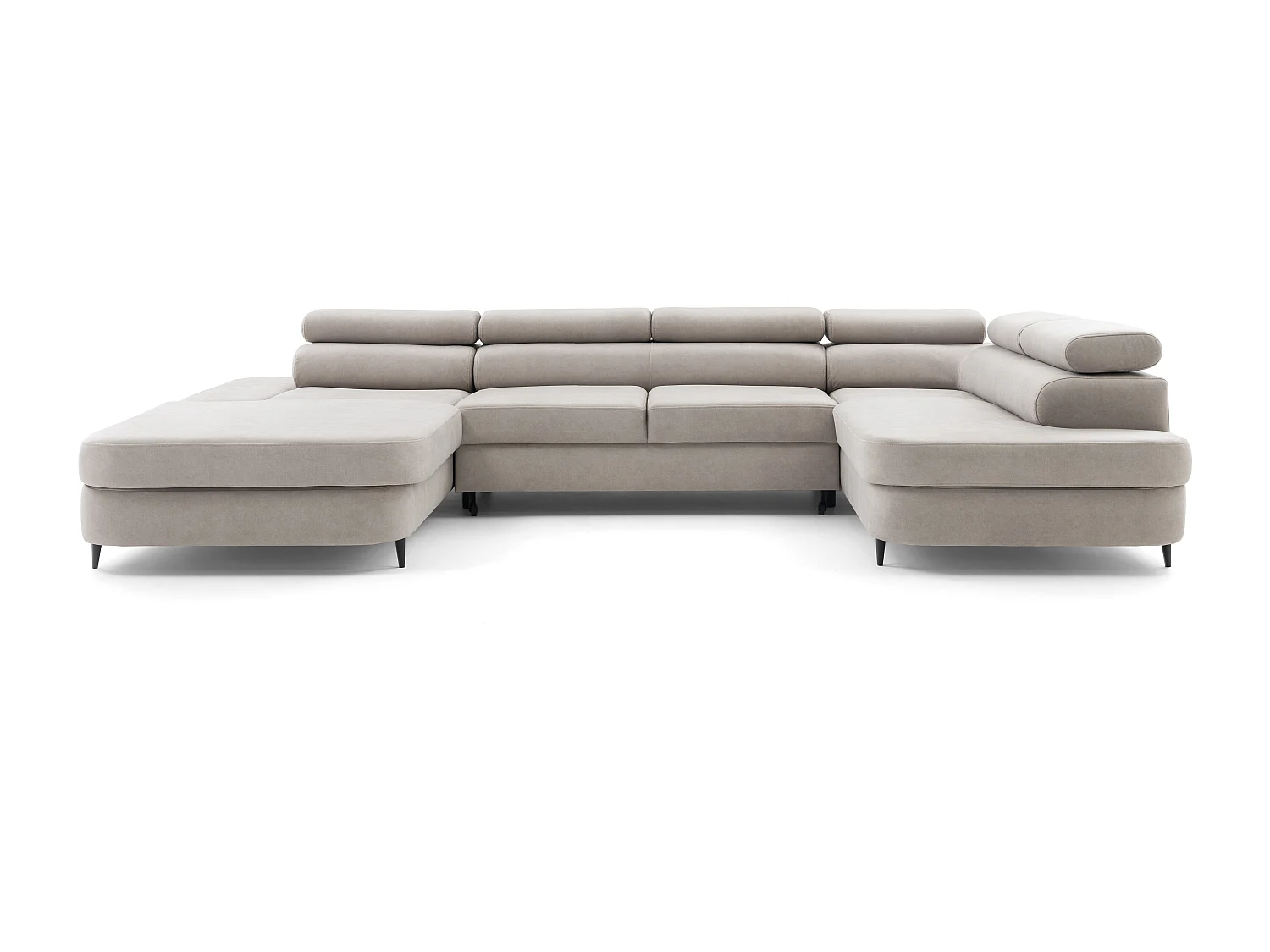 Canapé panoramique convertible avec coffre PRIAM U Droit avec fonction couchage  Velours crème
