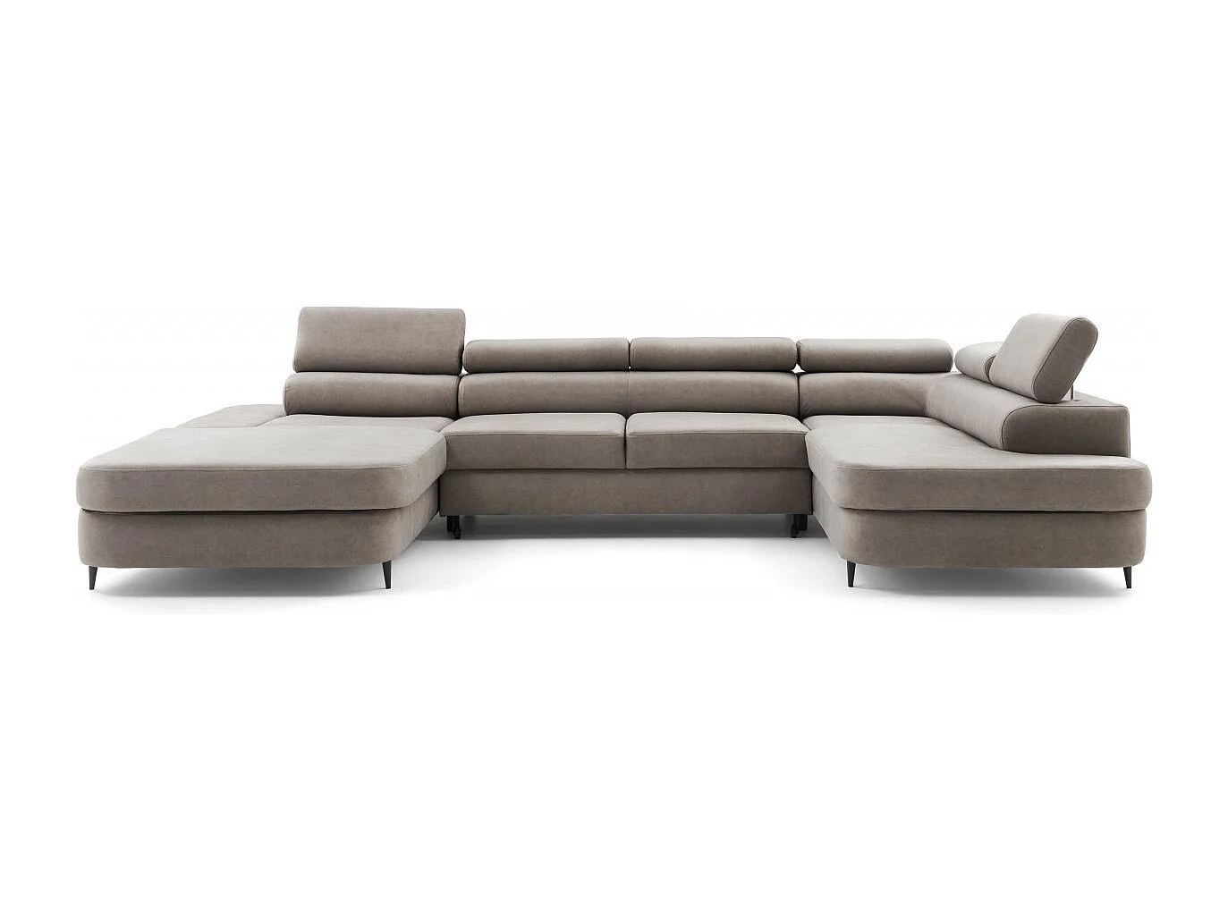 Canapé panoramique convertible avec coffre PRIAM U Droit avec fonction couchage  Velours crème