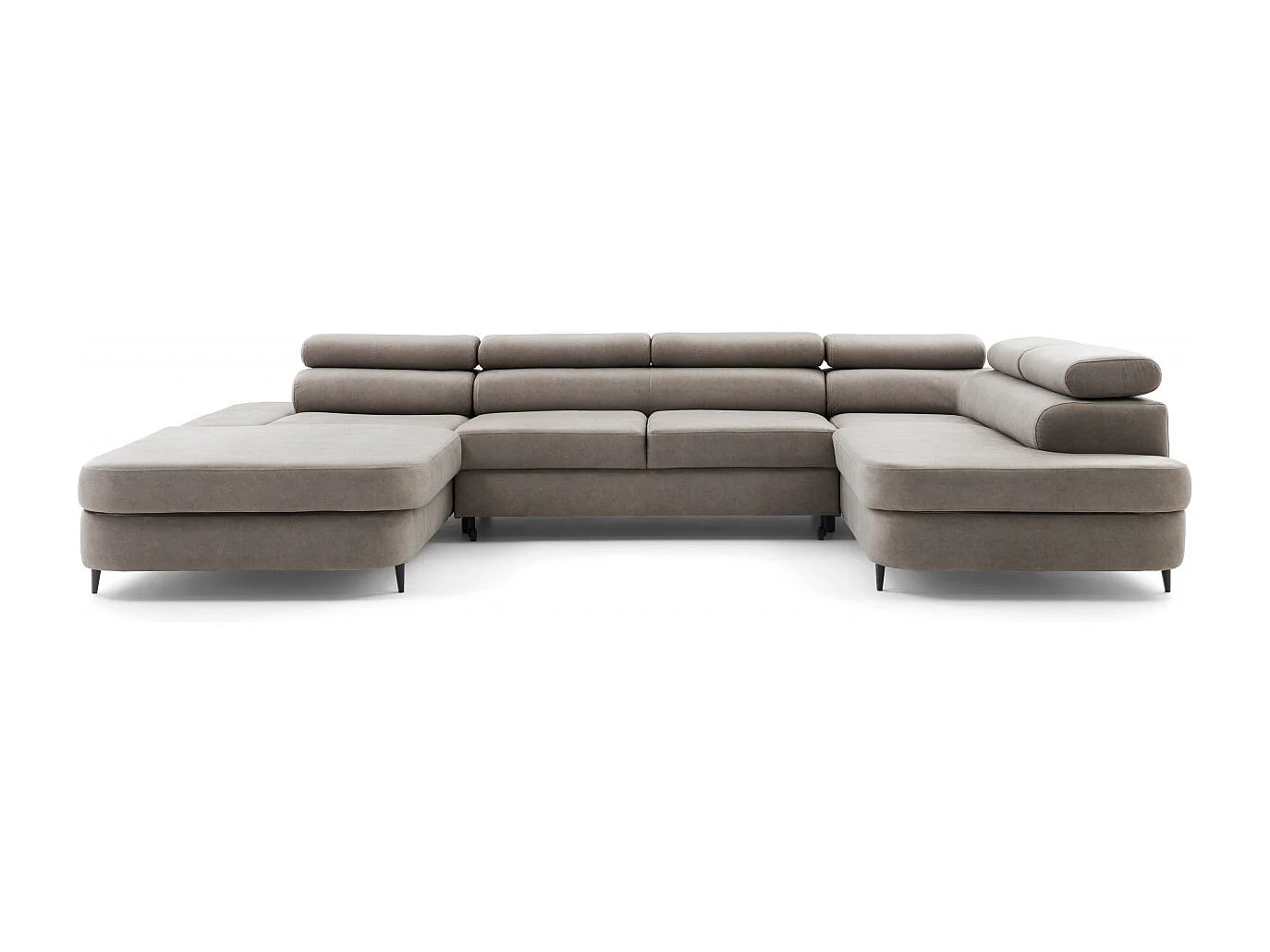 Canapé panoramique convertible avec coffre PRIAM U Droit avec fonction couchage  Velours crème