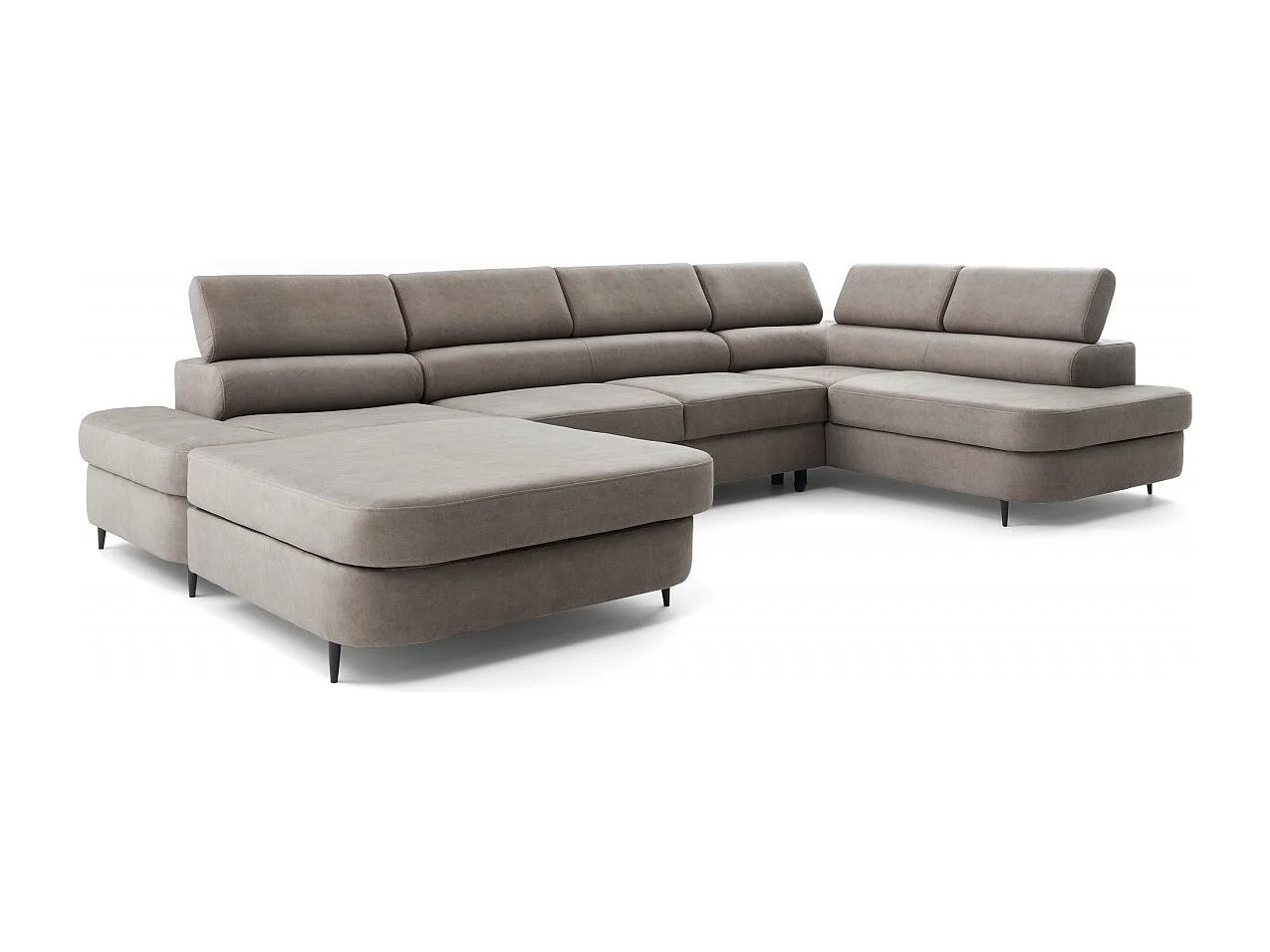 Canapé panoramique convertible avec coffre PRIAM U Droit avec fonction couchage  Velours crème