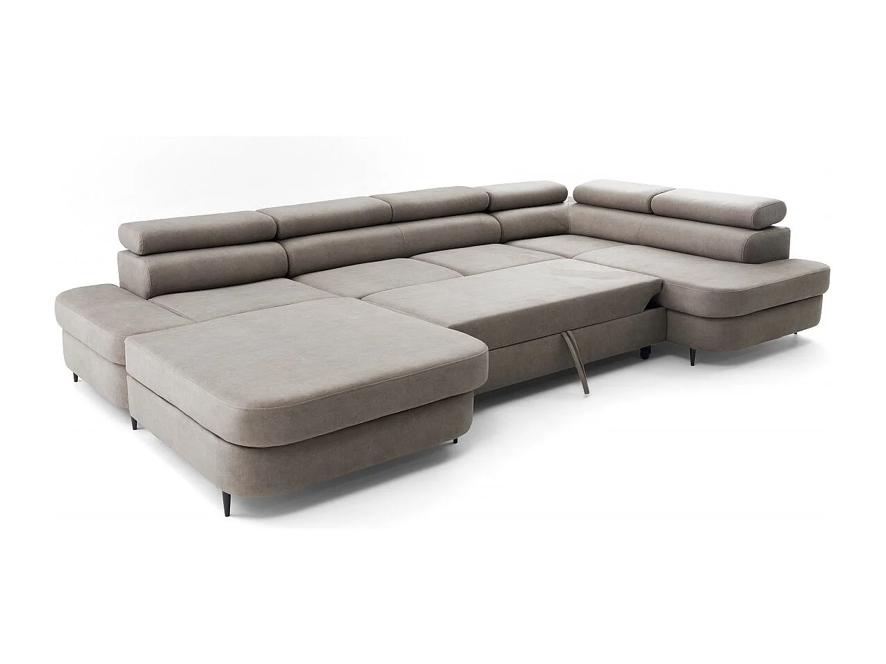 Canapé panoramique convertible avec coffre PRIAM U Droit avec fonction couchage  Velours crème