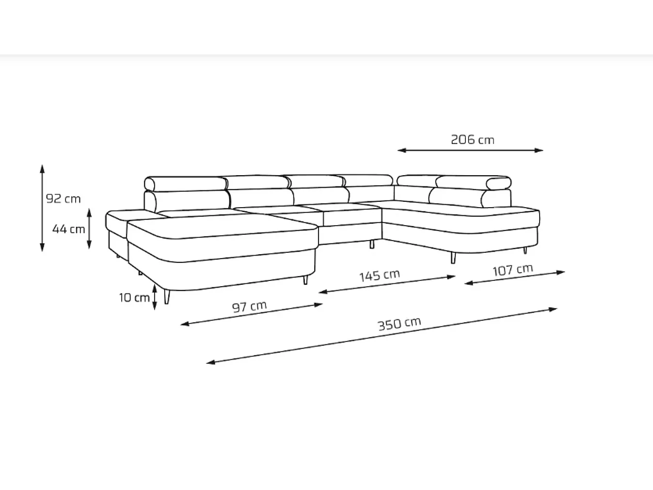Canapé panoramique convertible avec coffre PRIAM U Droit avec fonction couchage  Velours crème