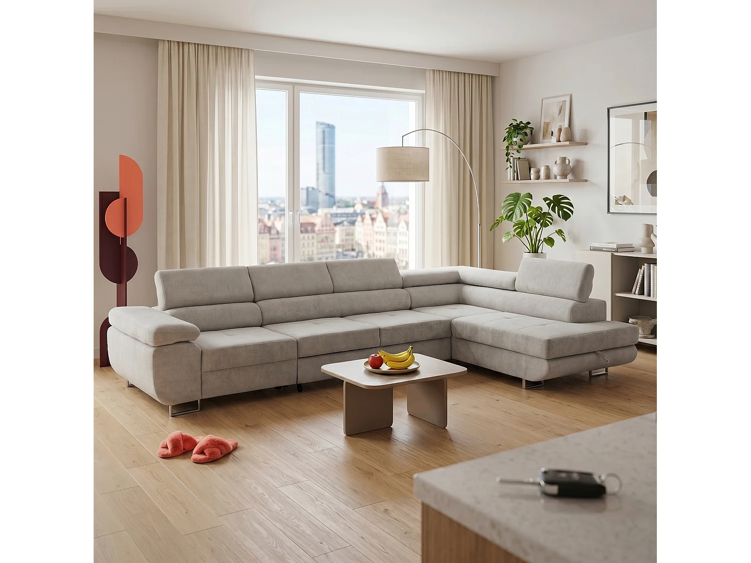 Canapé d'angle WILD MAXI L Droit avec fonction couchage 125x195 Chenille Gris