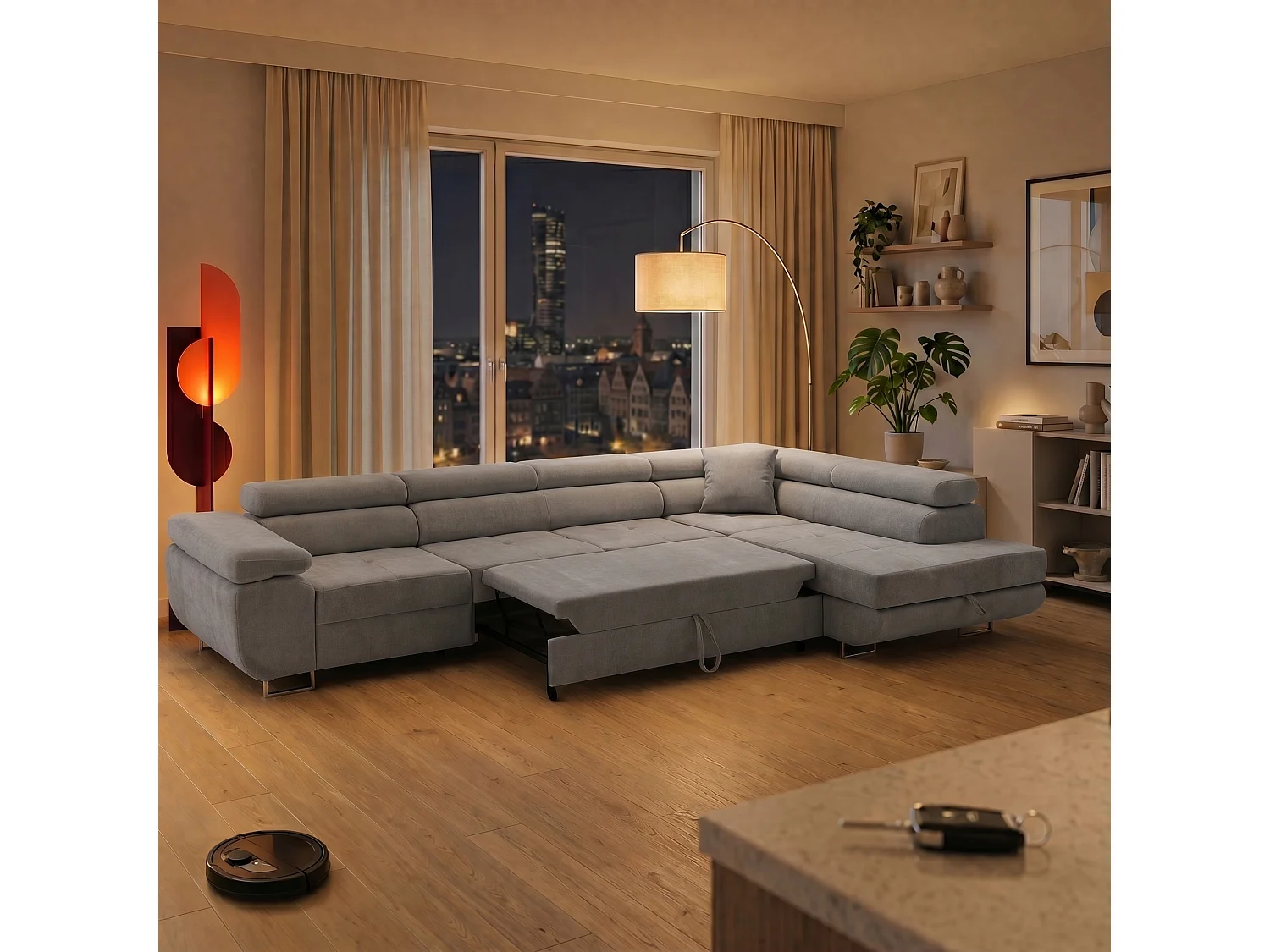 Canapé d'angle WILD MAXI L Droit avec fonction couchage 125x195 Chenille Gris
