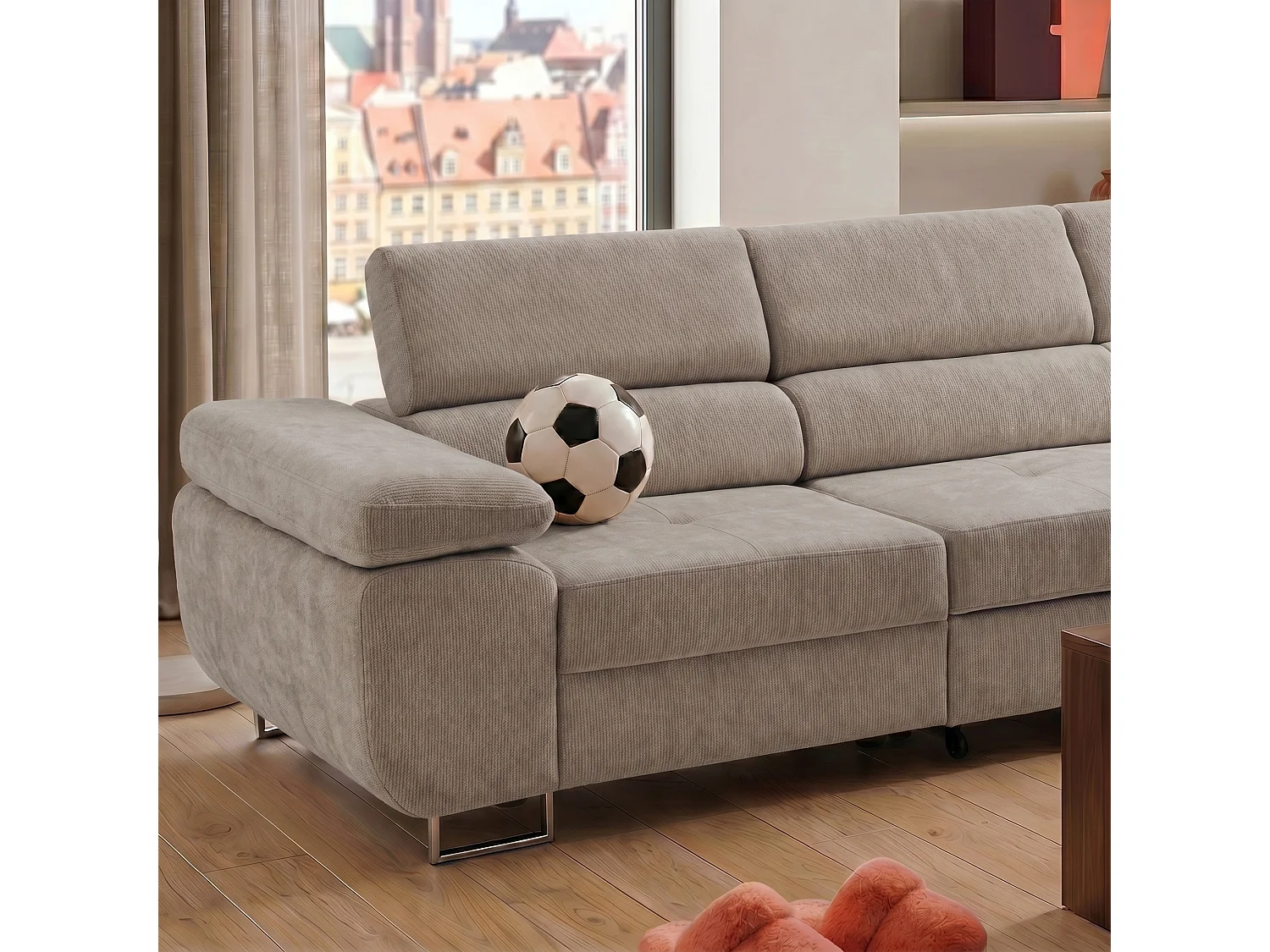 Canapé d'angle WILD MAXI L Droit avec fonction couchage 125x195 Chenille Gris