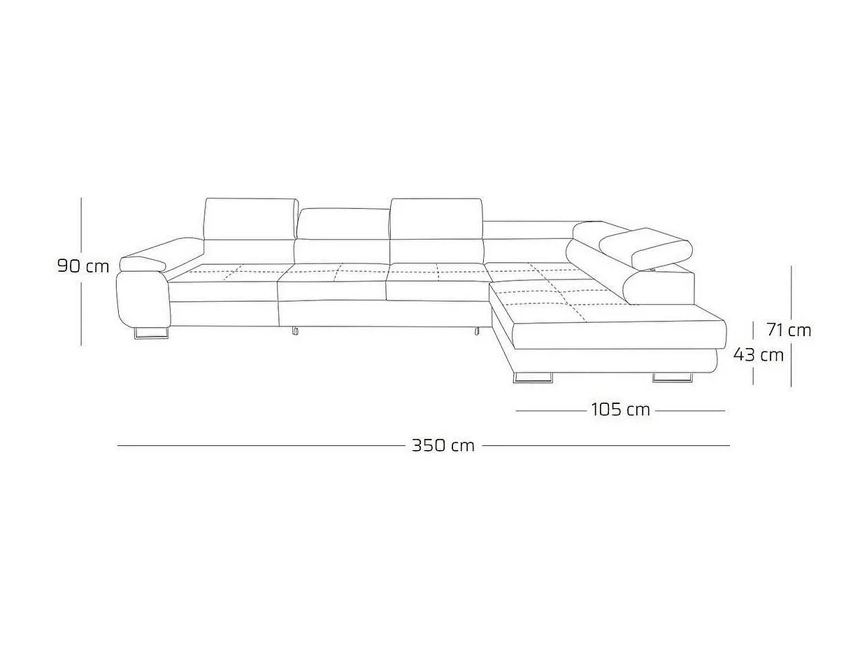 Canapé d'angle WILD MAXI L Droit avec fonction couchage 125x195 Chenille Gris