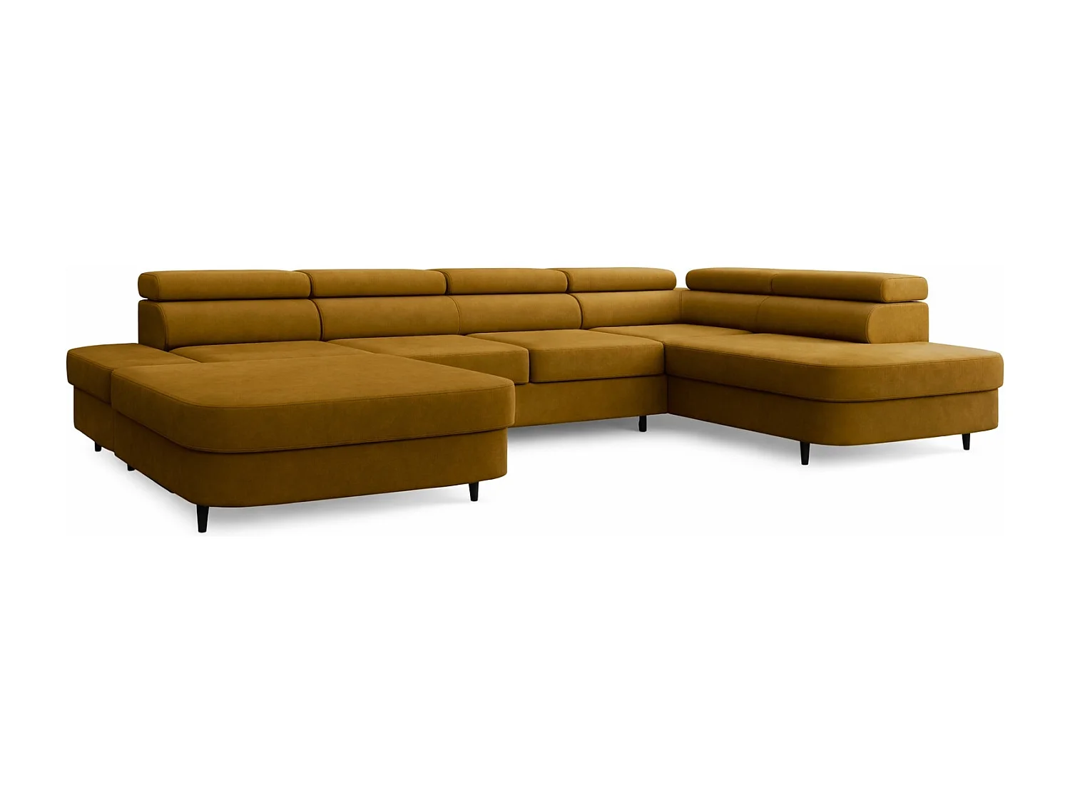 Canapé panoramique convertible avec coffre PRIAM U Droit avec fonction couchage  Velours Miel