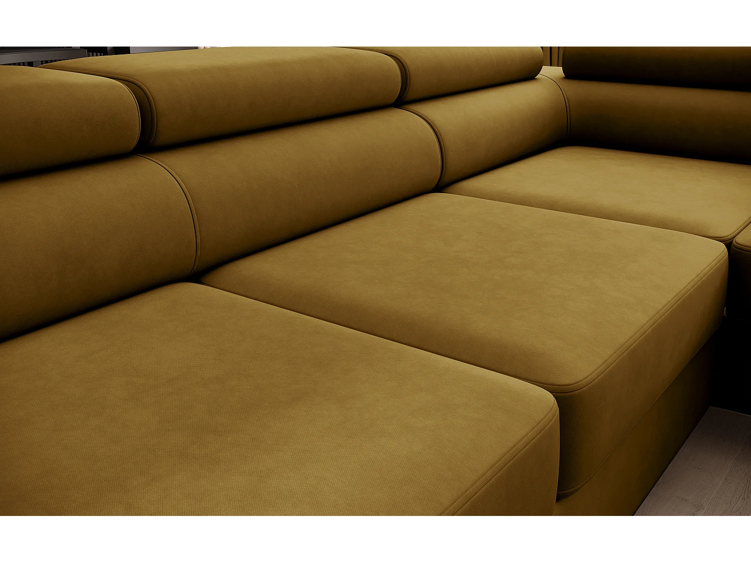 Canapé panoramique convertible avec coffre PRIAM U Droit avec fonction couchage  Velours Miel