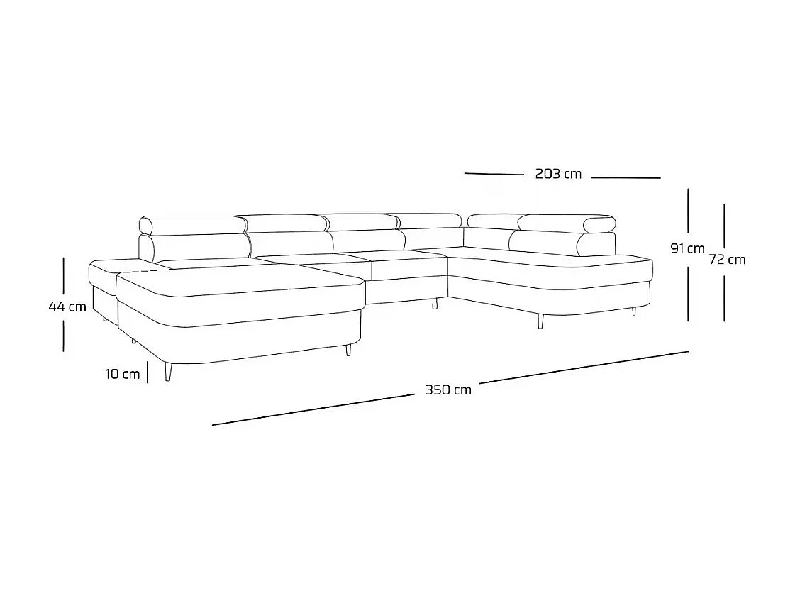 Canapé panoramique convertible avec coffre PRIAM U Droit avec fonction couchage  Velours Miel