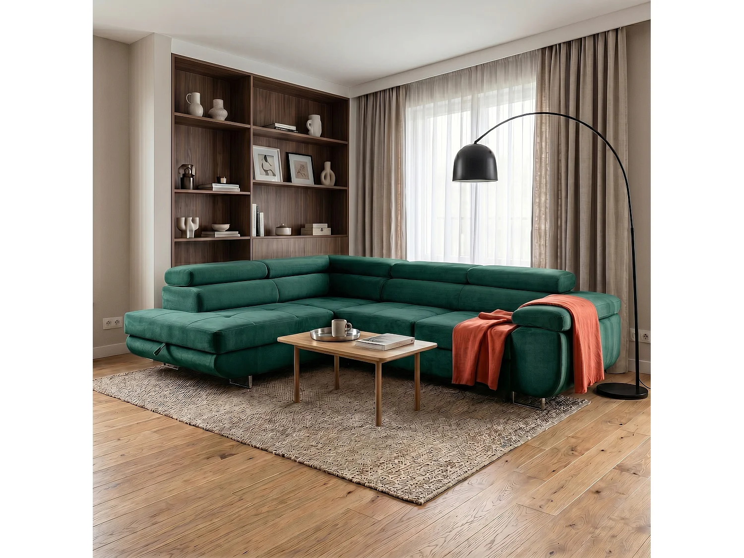 Ecksofa WILD L links mit Schlaffunktion 127x195 Velours grün
