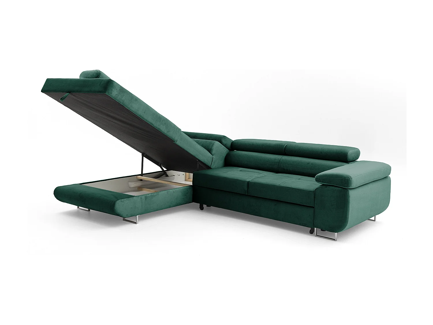 Ecksofa WILD L links mit Schlaffunktion 127x195 Velours grün