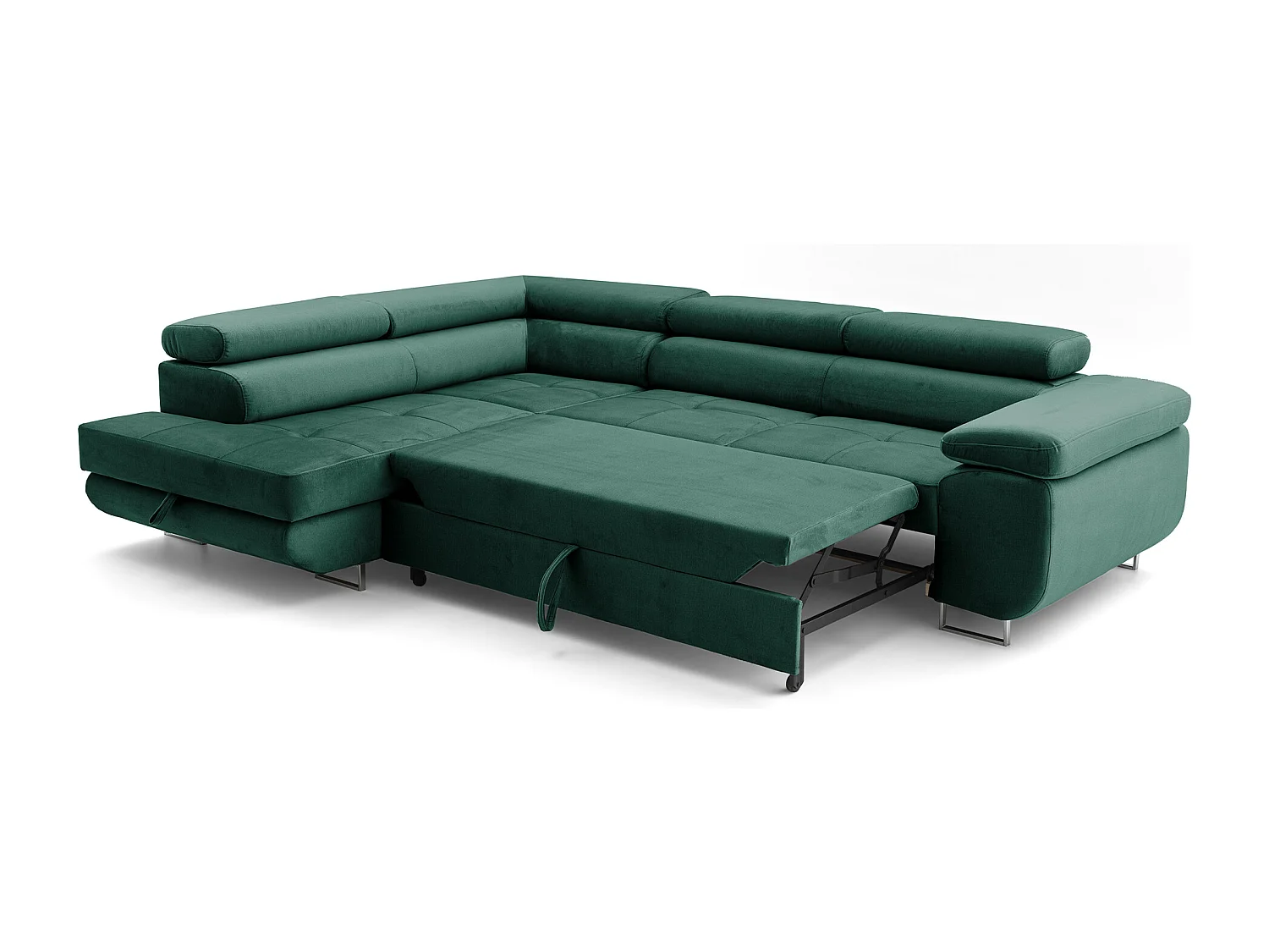 Ecksofa WILD L links mit Schlaffunktion 127x195 Velours grün