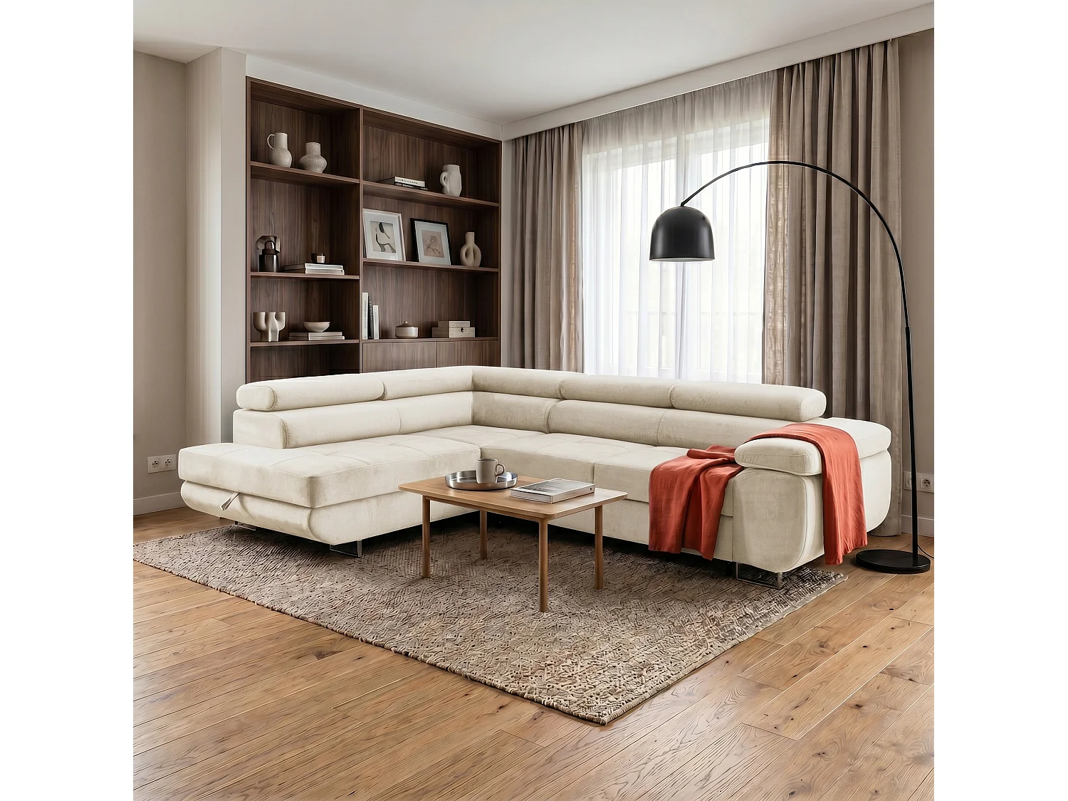 Ecksofa WILD L links mit Schlaffunktion 127x195 Velours beige