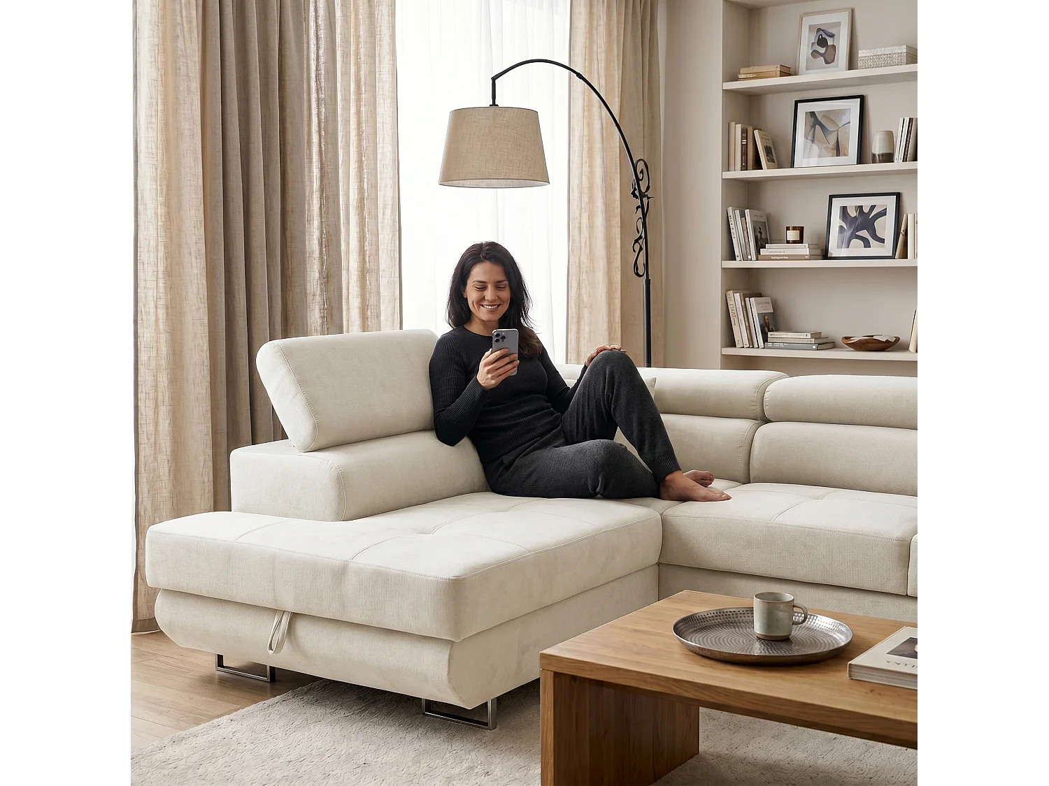 Ecksofa WILD L links mit Schlaffunktion 127x195 Velours beige
