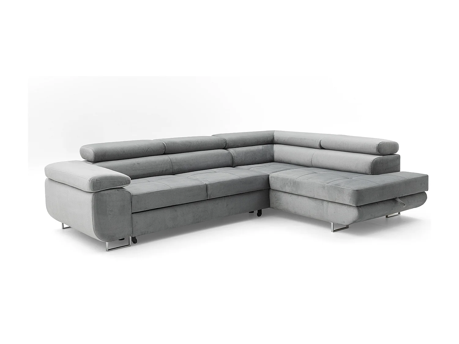 Ecksofa WILD L rechts mit Schlaffunktion 127x195 Velours grau