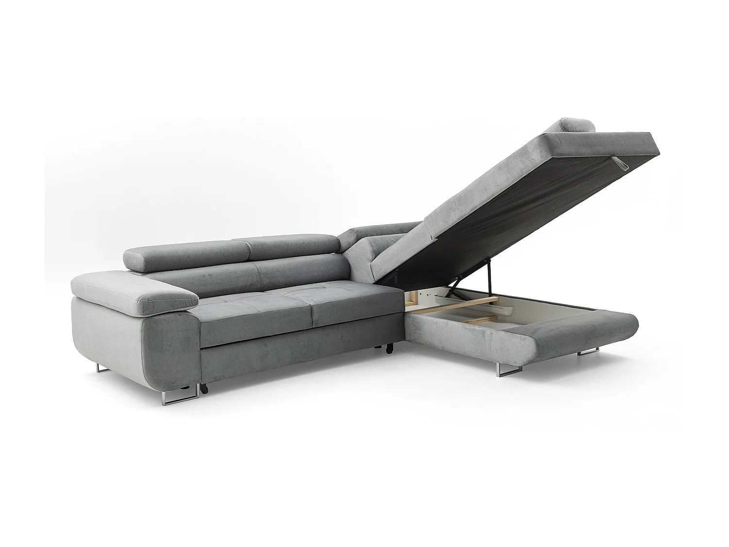 Ecksofa WILD L rechts mit Schlaffunktion 127x195 Velours grau