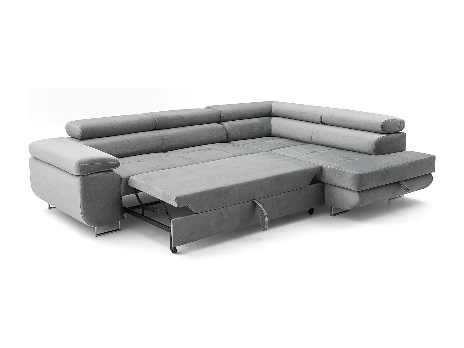 Ecksofa WILD L rechts mit Schlaffunktion 127x195 Velours grau