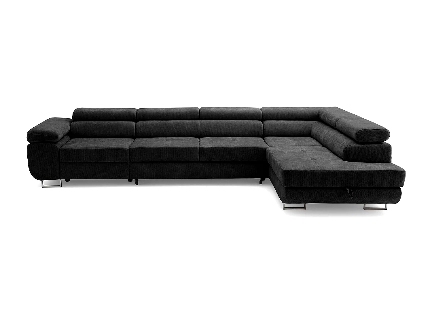 Canapé d'angle WILD MAXI L Droit avec fonction couchage 125x195 Chenille Noir