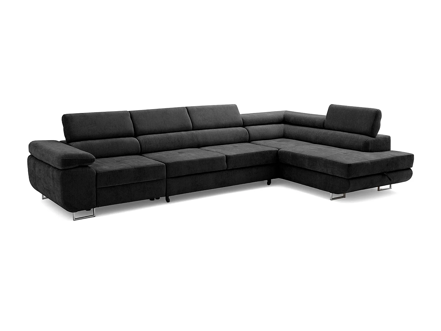 Canapé d'angle WILD MAXI L Droit avec fonction couchage 125x195 Chenille Noir