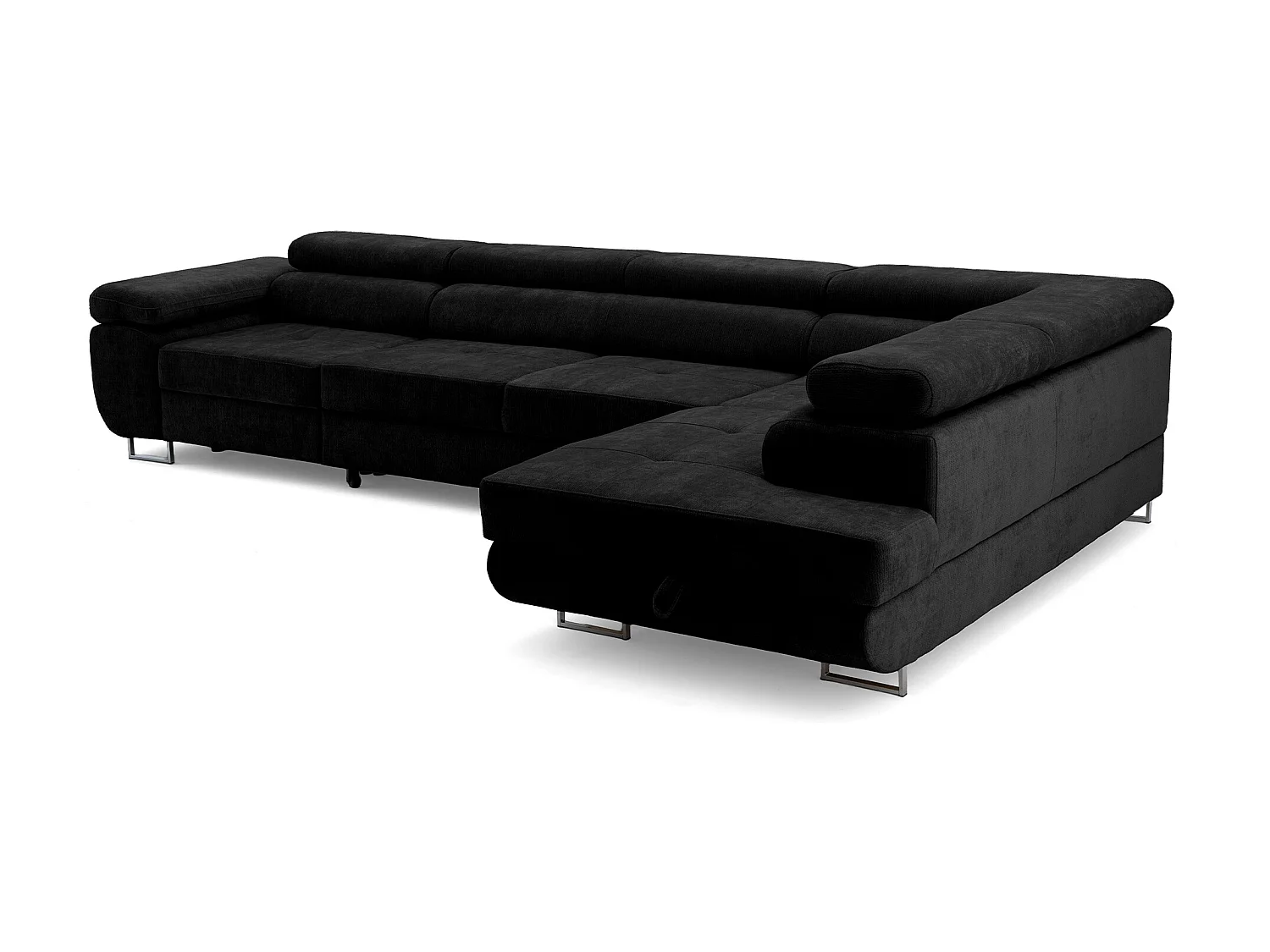 Canapé d'angle WILD MAXI L Droit avec fonction couchage 125x195 Chenille Noir