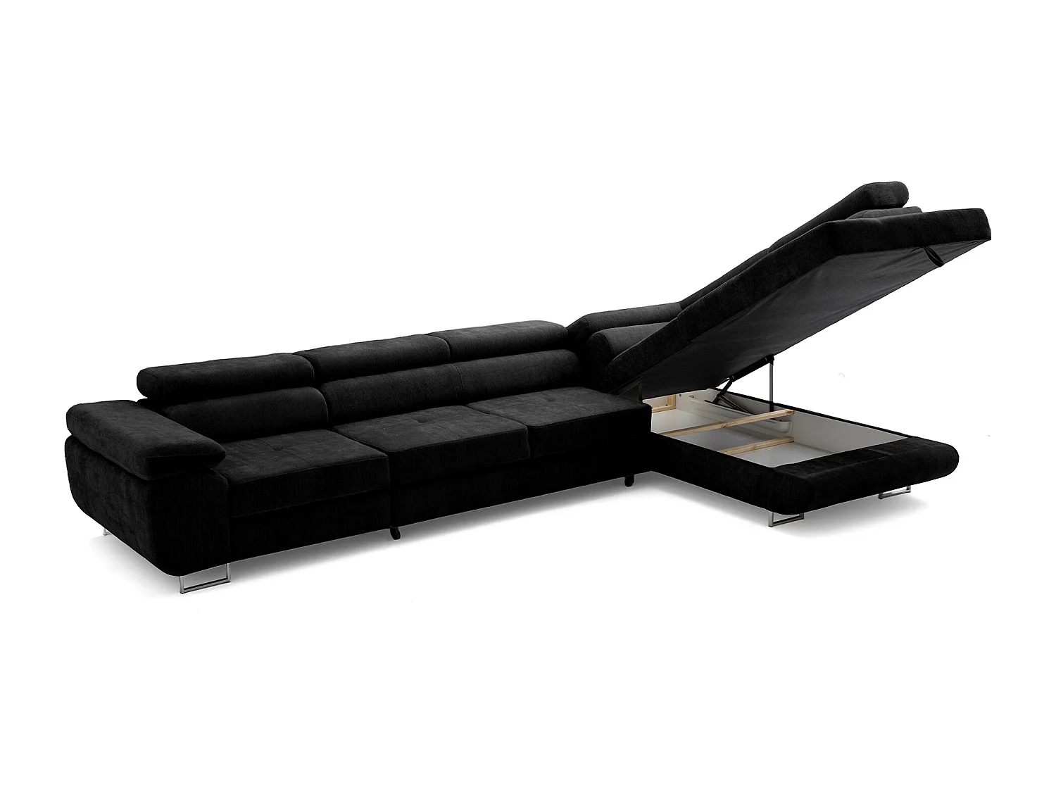 Canapé d'angle WILD MAXI L Droit avec fonction couchage 125x195 Chenille Noir