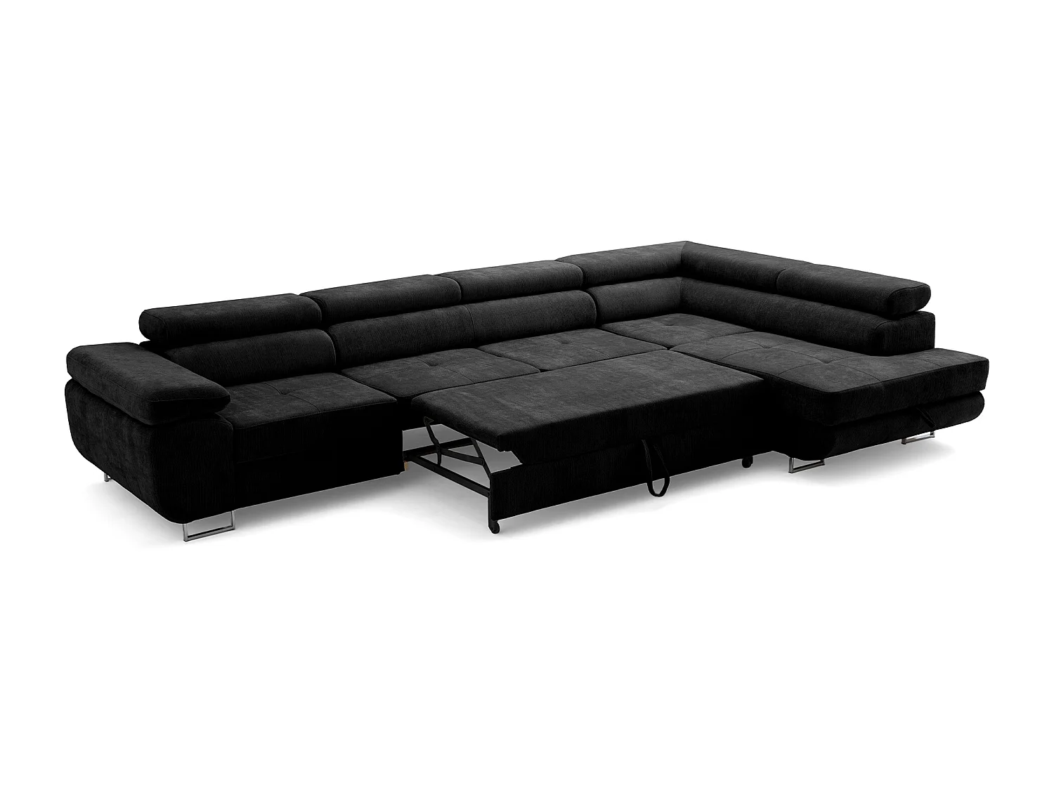 Canapé d'angle WILD MAXI L Droit avec fonction couchage 125x195 Chenille Noir