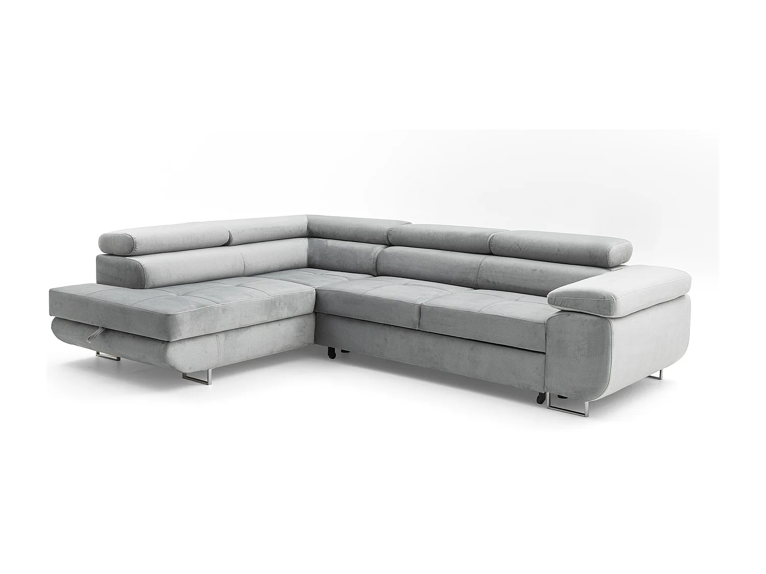 Ecksofa WILD L links mit Schlaffunktion 127x195 Velours hellgrau