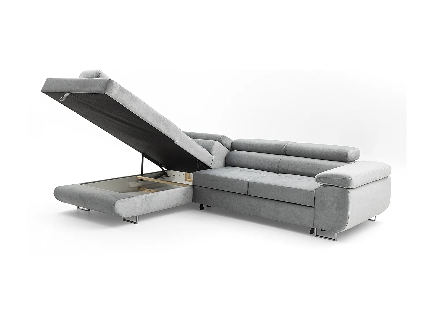 Ecksofa WILD L links mit Schlaffunktion 127x195 Velours hellgrau