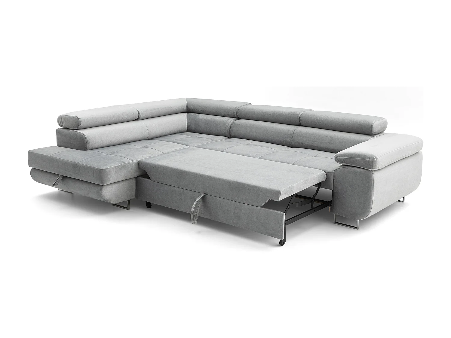 Ecksofa WILD L links mit Schlaffunktion 127x195 Velours hellgrau