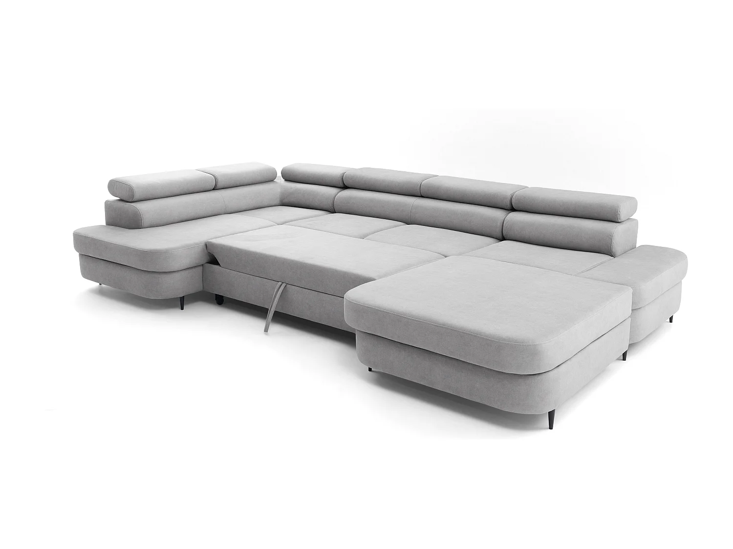 Canapé panoramique convertible avec coffre PRIAM U Gauche avec fonction couchage  Velours Gris clair
