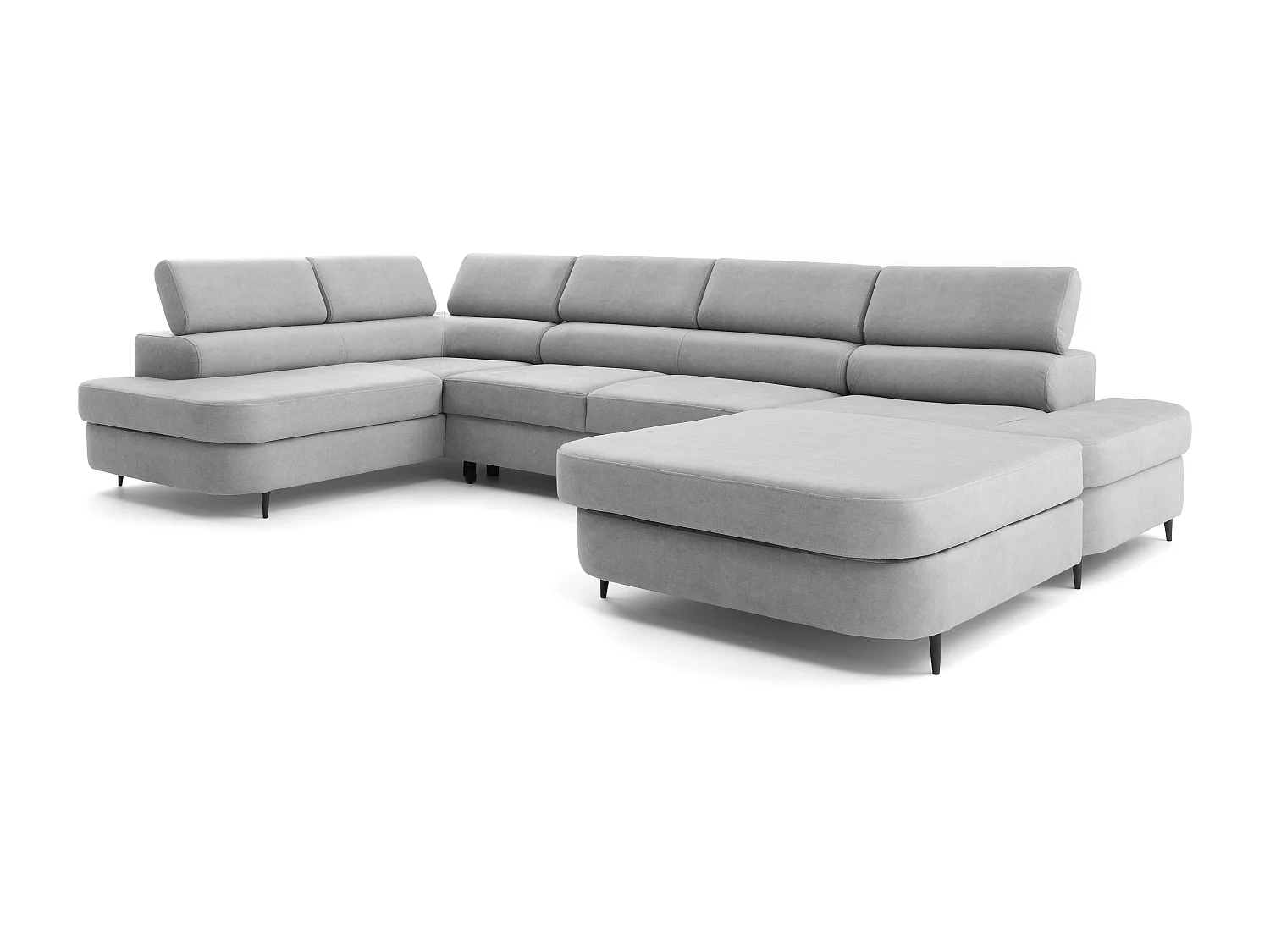 Canapé panoramique convertible avec coffre PRIAM U Gauche avec fonction couchage  Velours Gris clair
