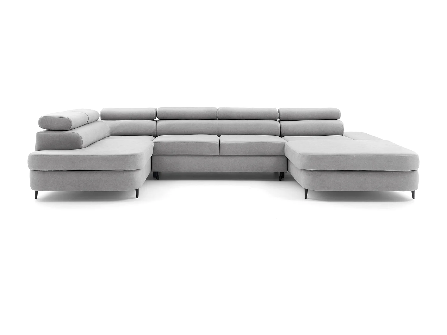 Canapé panoramique convertible avec coffre PRIAM U Gauche avec fonction couchage  Velours Gris clair
