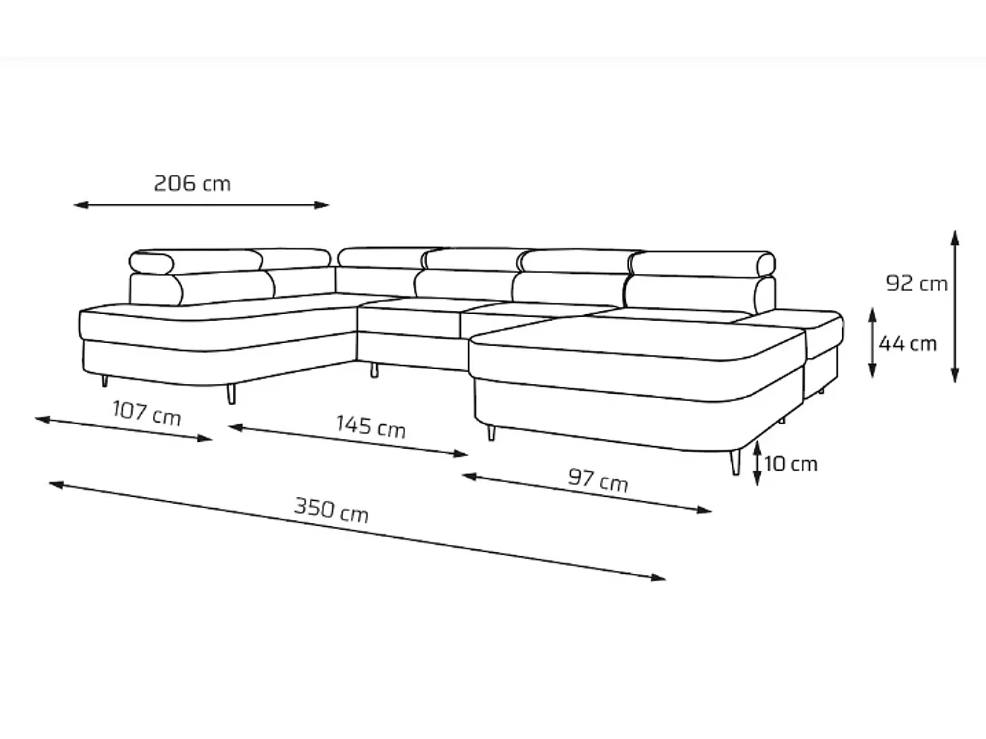 Canapé panoramique convertible avec coffre PRIAM U Gauche avec fonction couchage  Velours Gris clair