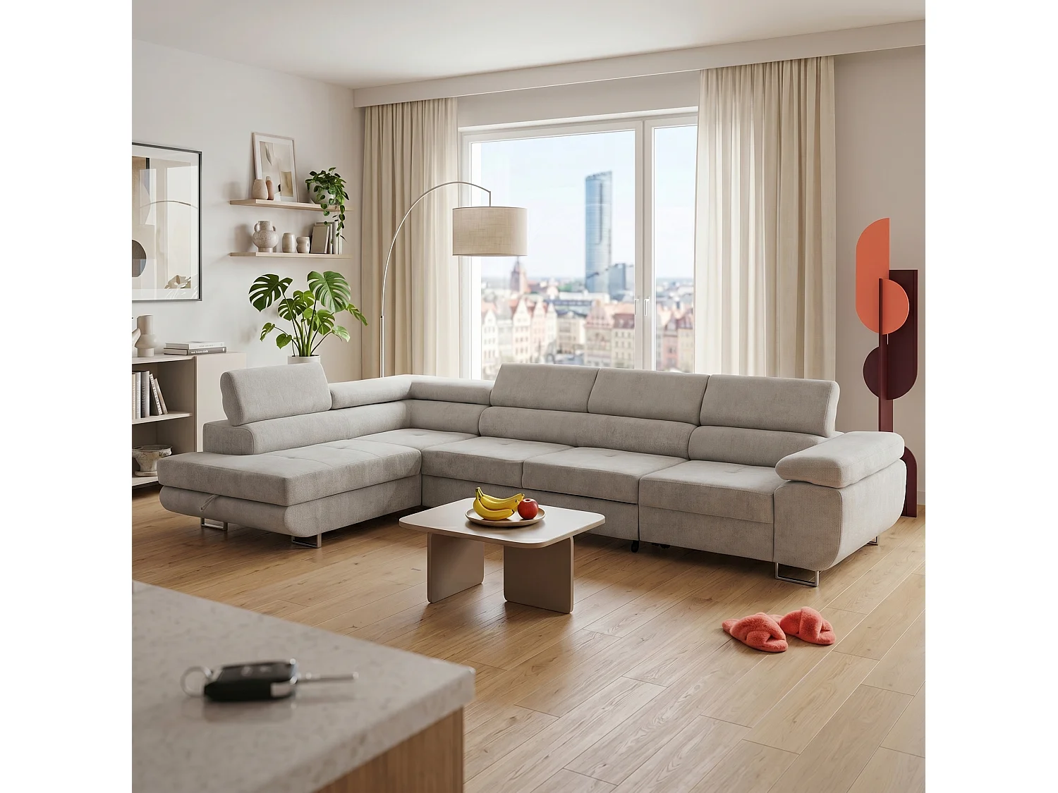 Canapé d'angle WILD MAXI L Gauche avec fonction couchage 125x195 Chenille Gris